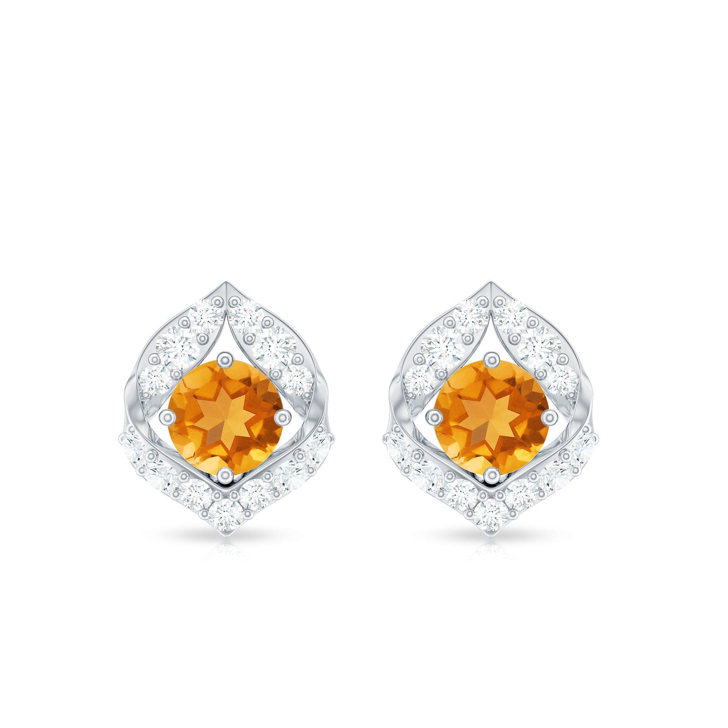 Nature Inspired Citrine Leaf Earrings with Diamond