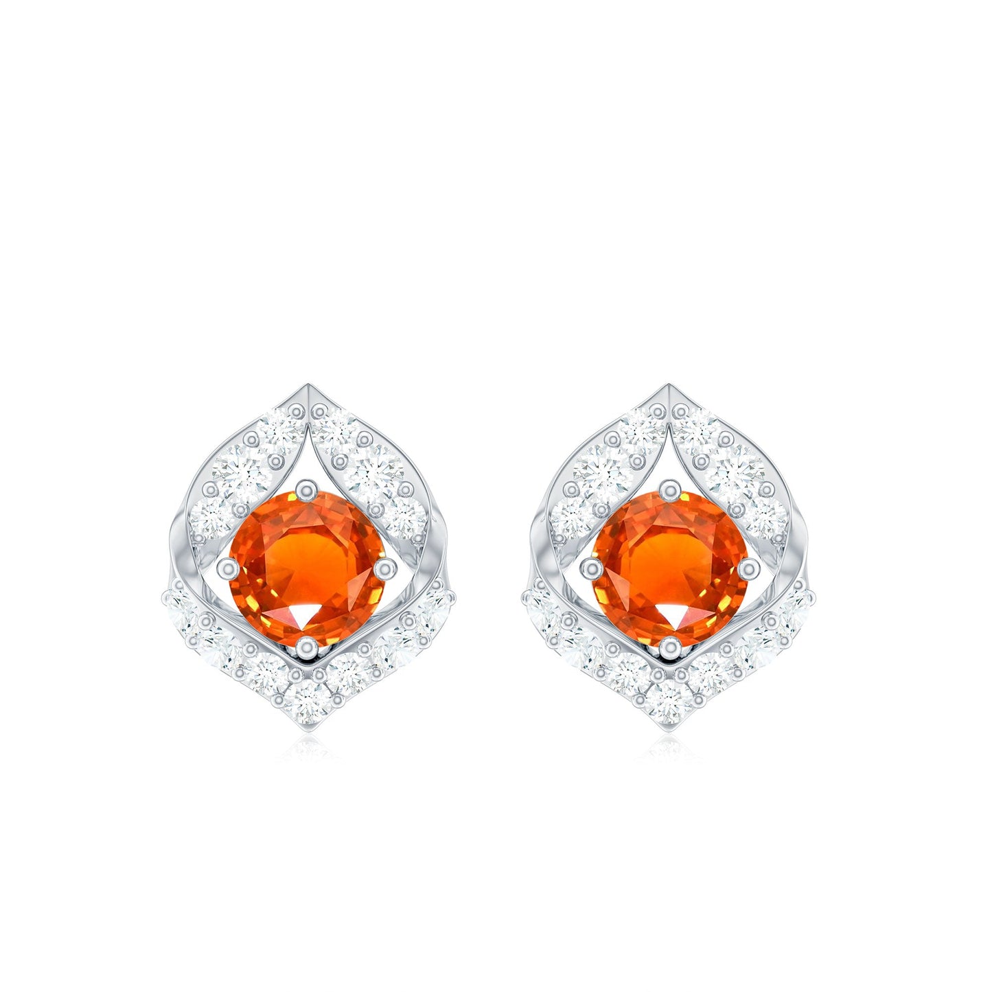 Designer Lab Grown Orange Sapphire Stud Earrings with Diamond
