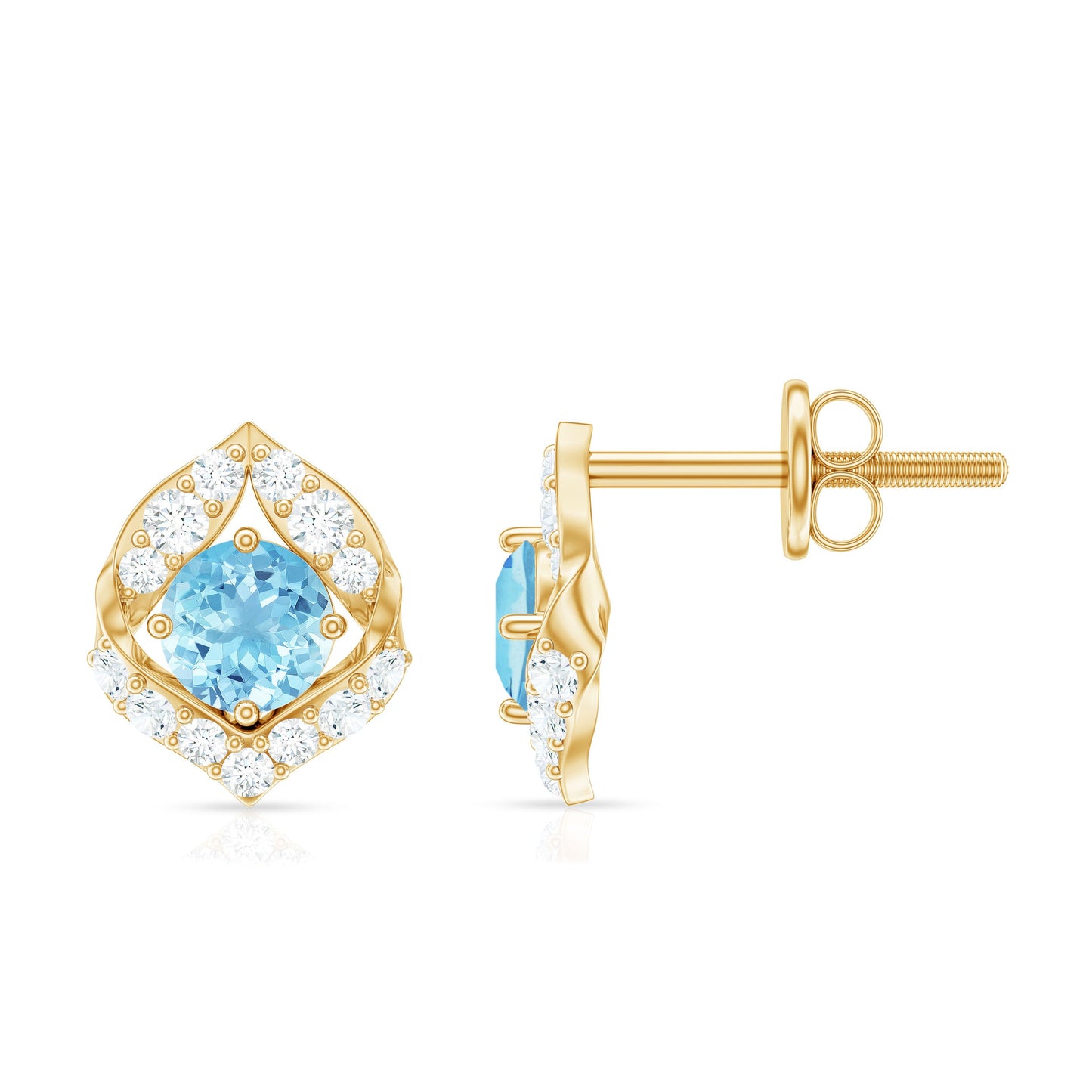 Vintage Inspired Aquamarine Diamond Leaf Earrings