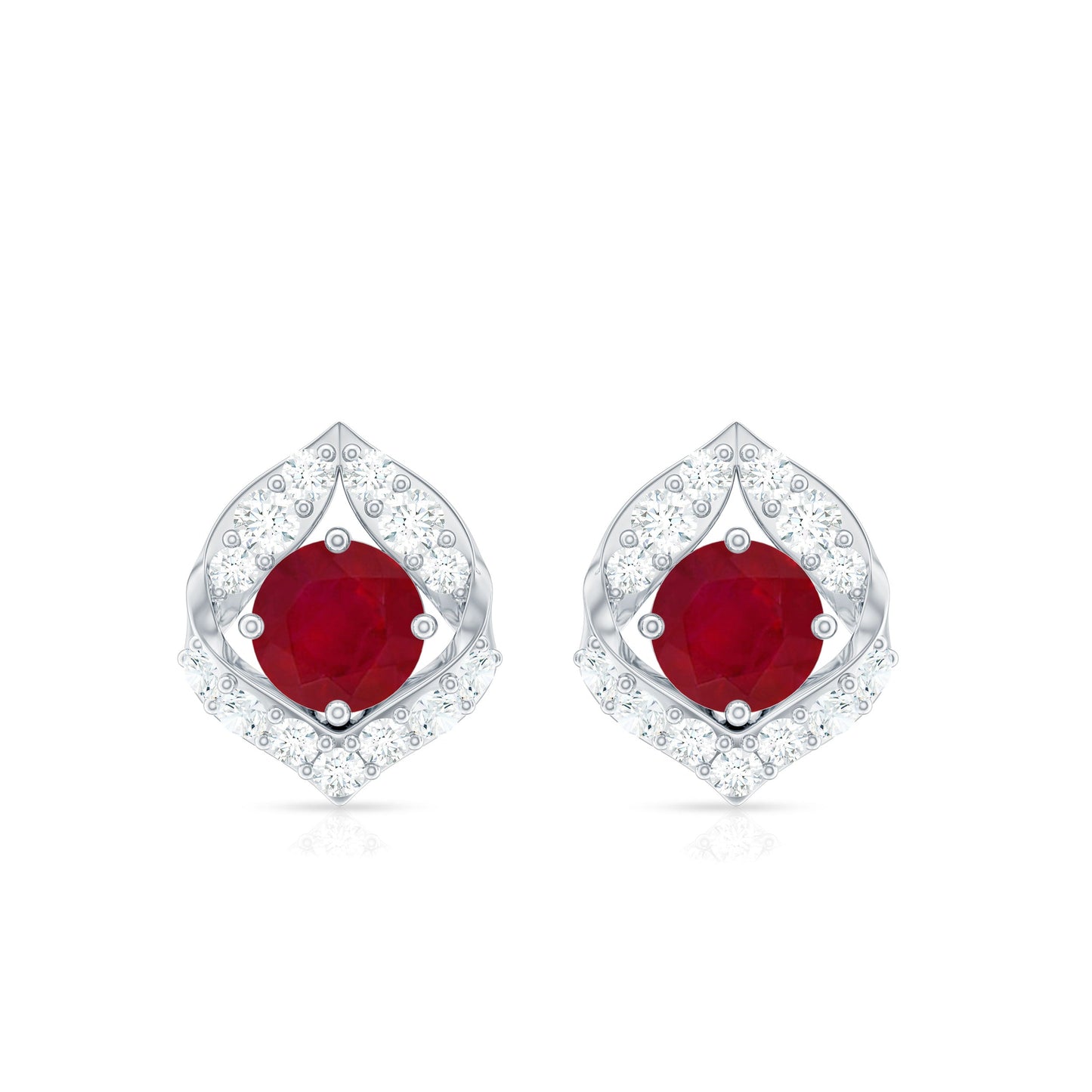Natural Ruby Diamond Stud Earrings for Women