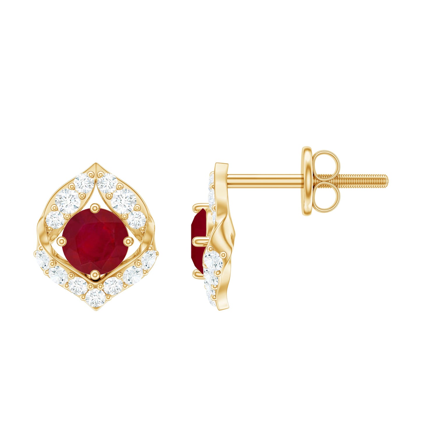 Natural Ruby Diamond Stud Earrings for Women