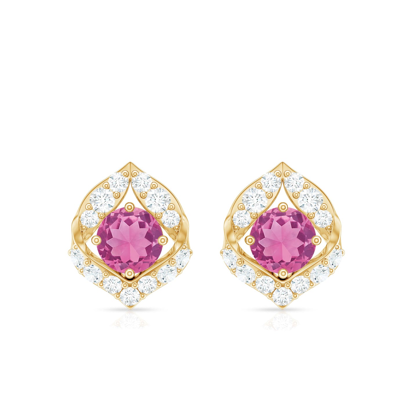 Natural Pink Tourmaline Stud Earrings with Diamond