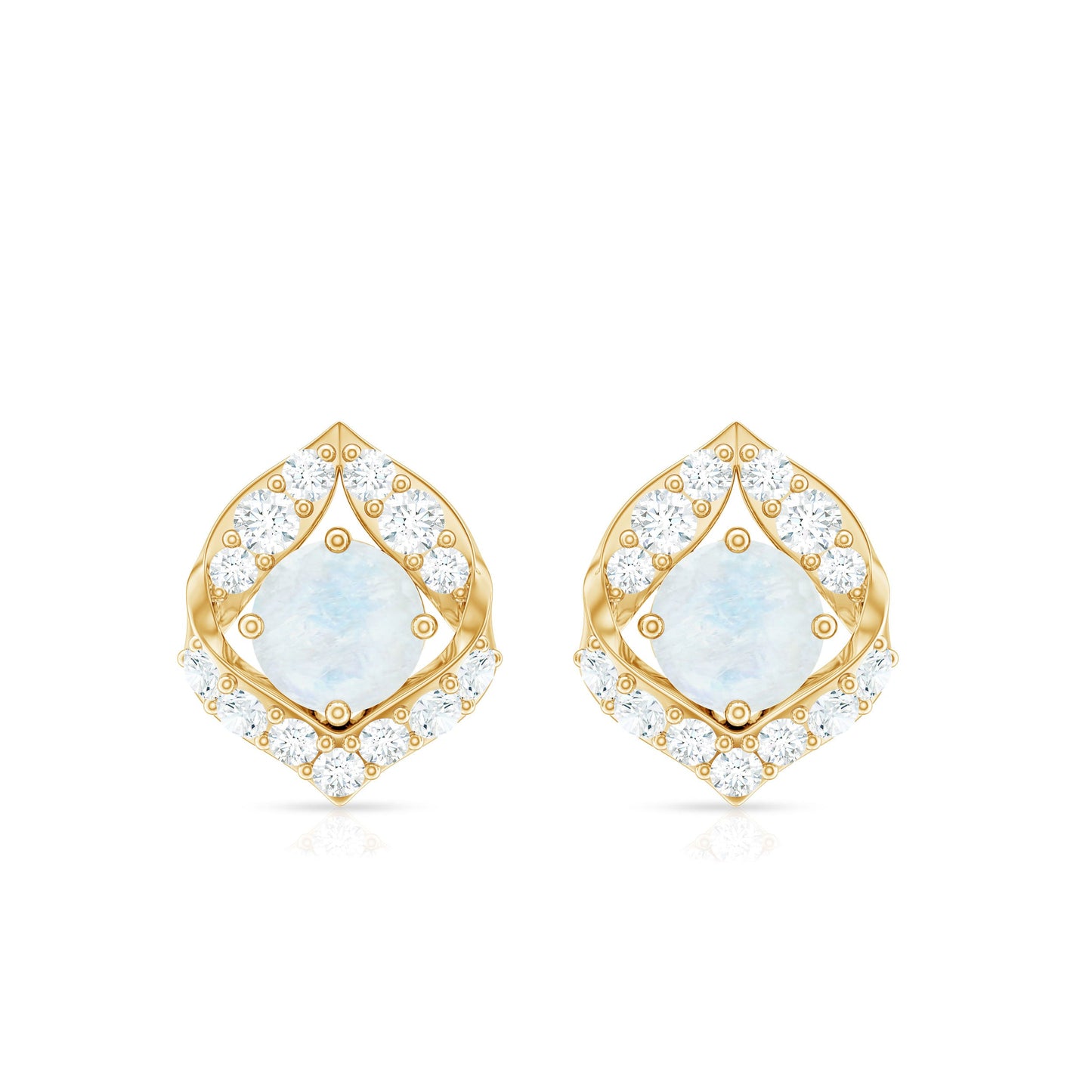 Real Moonstone Diamond Stud Earrings with Screw Back