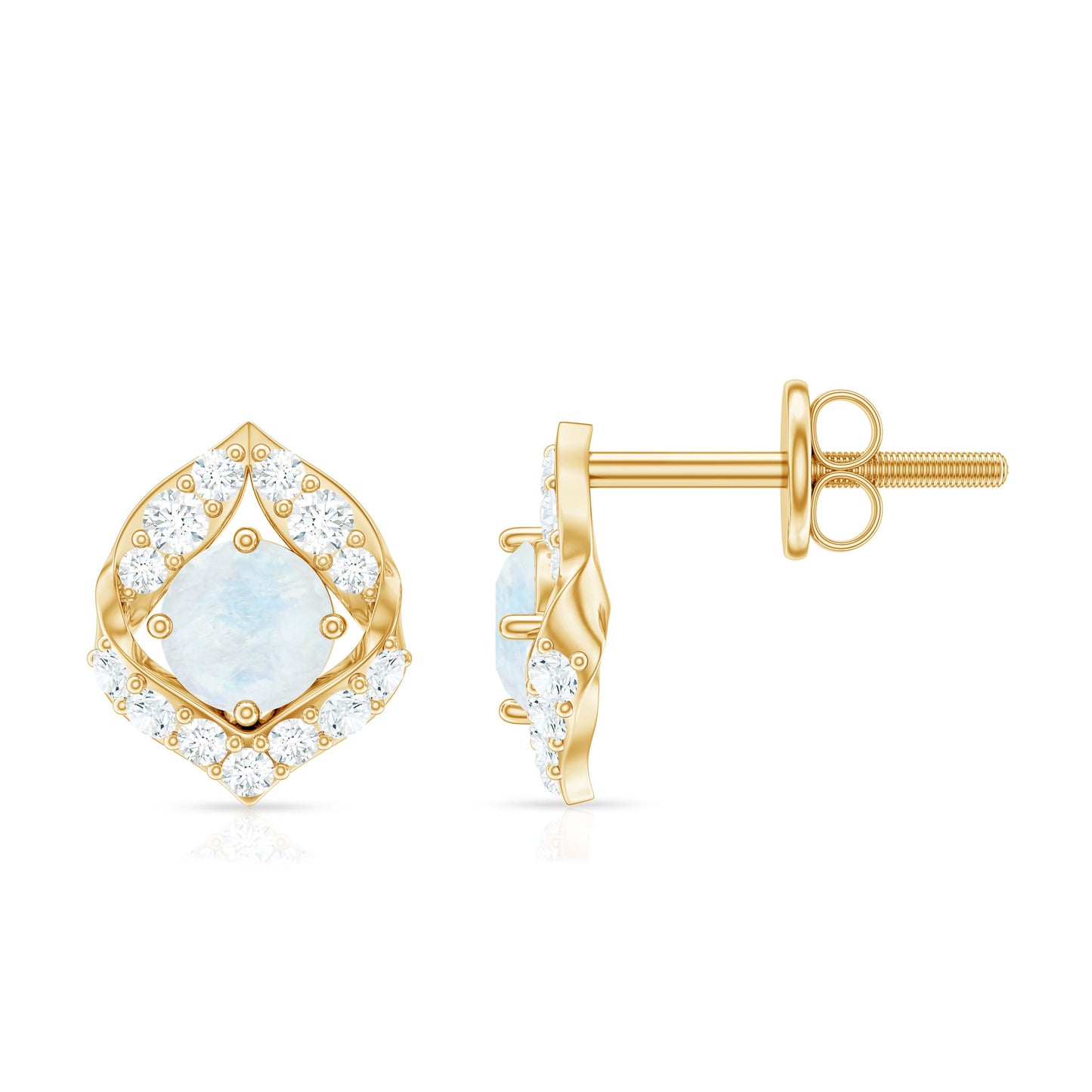 Real Moonstone Diamond Stud Earrings with Screw Back
