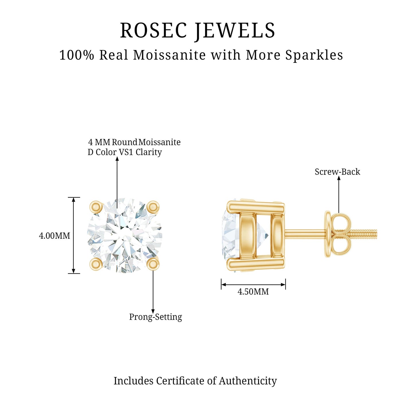 0.5 Carat Certified Lab Grown Diamond 4 Prong Stud Earrings