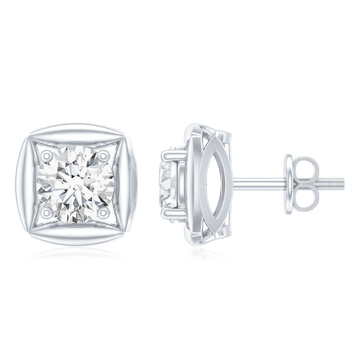 0.9 Carat Round Lab Grown Diamond Stud Earrings With Screw Back