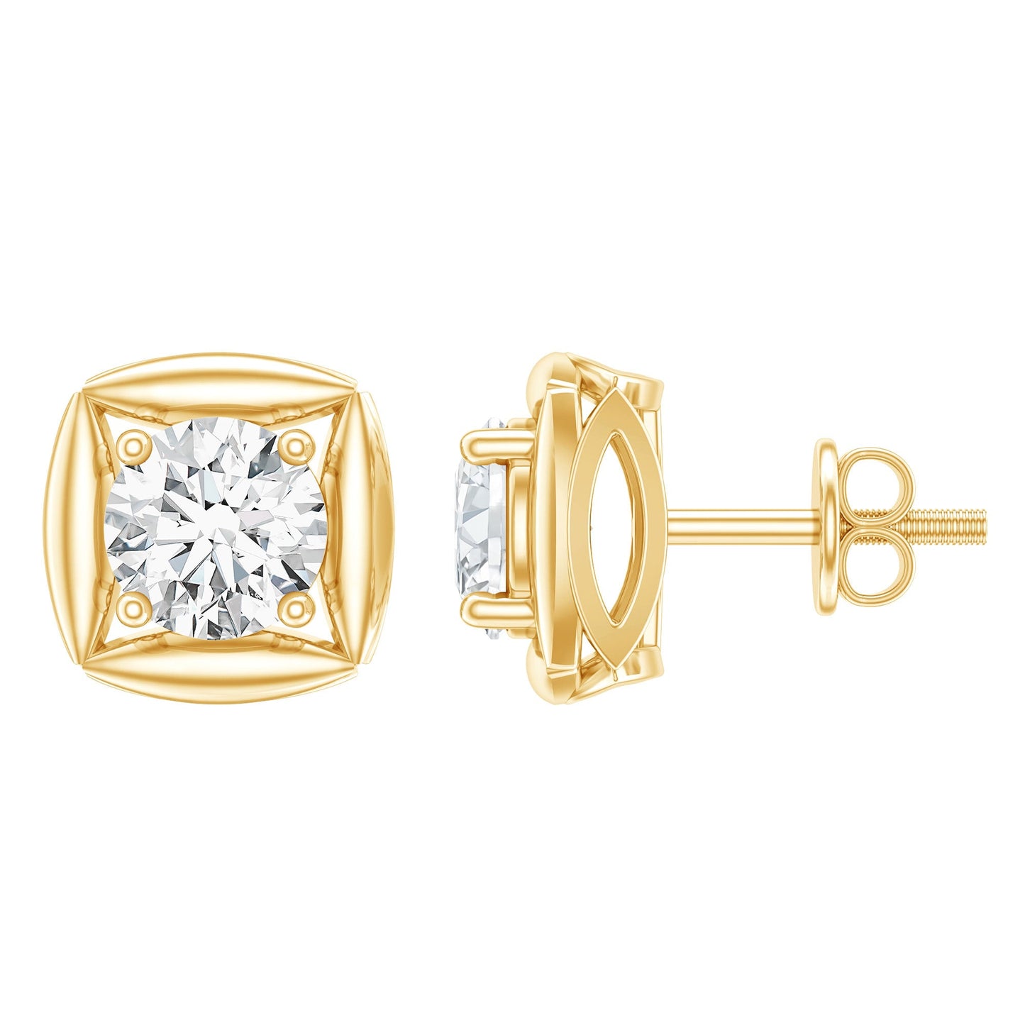 0.9 Carat Round Lab Grown Diamond Stud Earrings With Screw Back