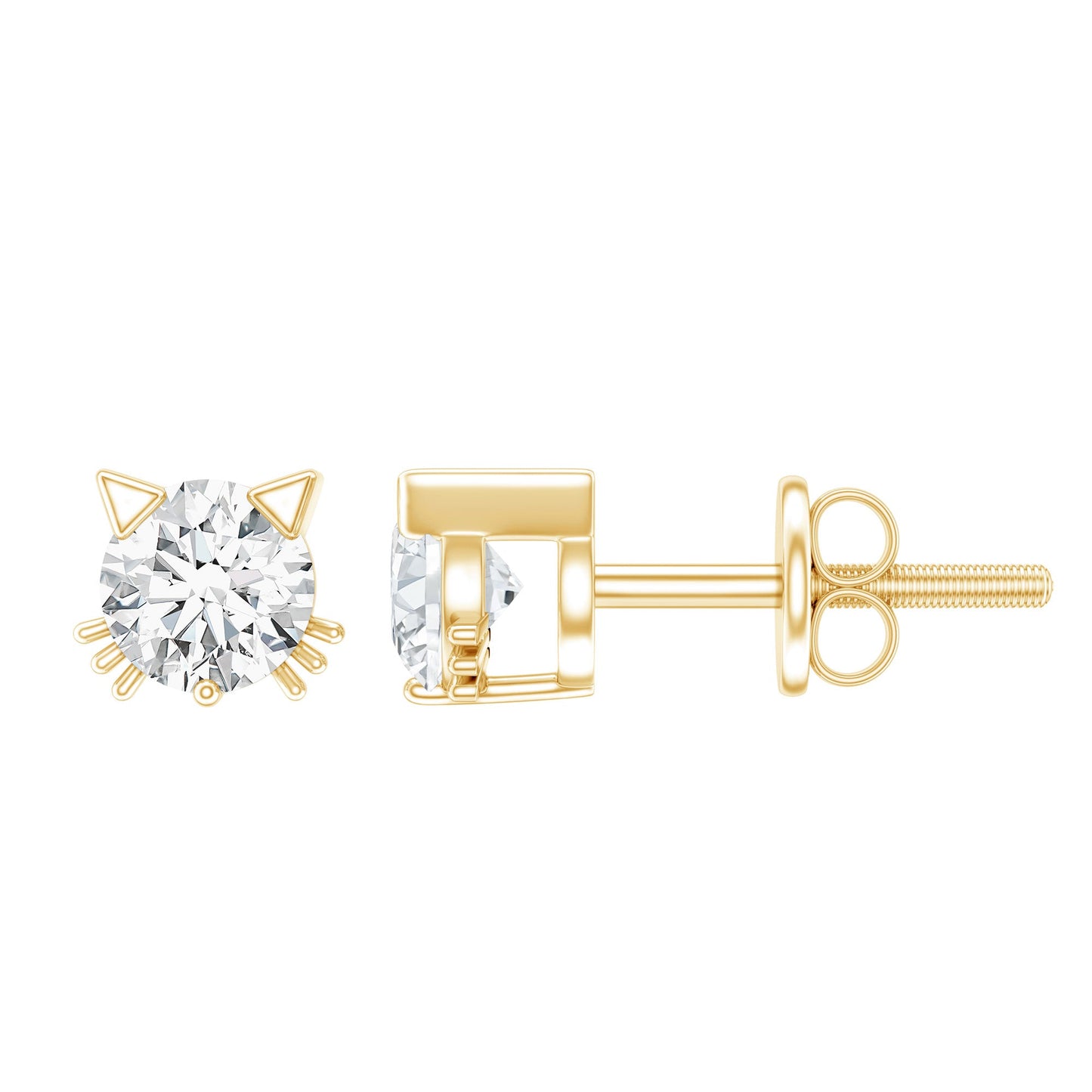 Certified 6MM Lab Grown Diamond Cute Cat Earrings