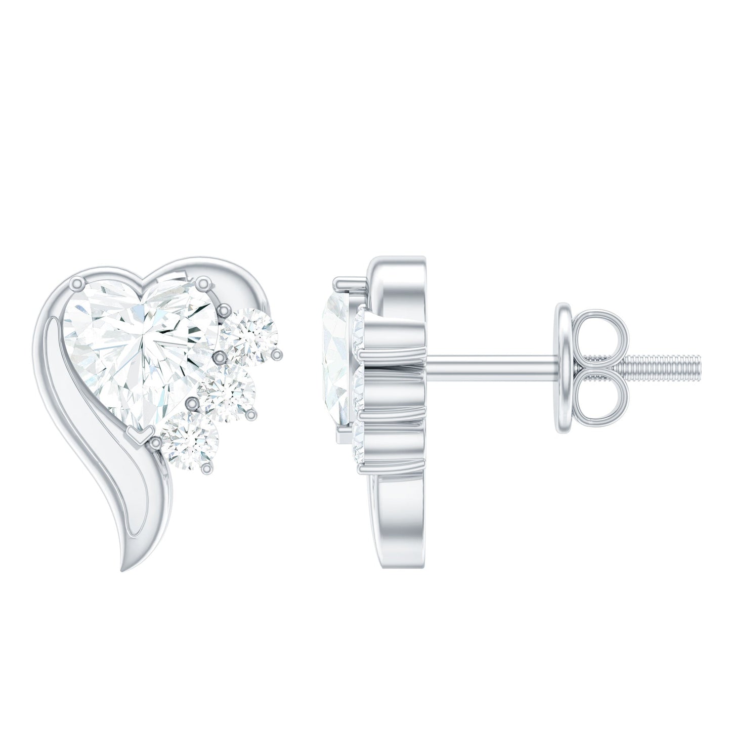 Heart Shape Lab Grown Diamond Minimal Stud Earrings with Screw Back