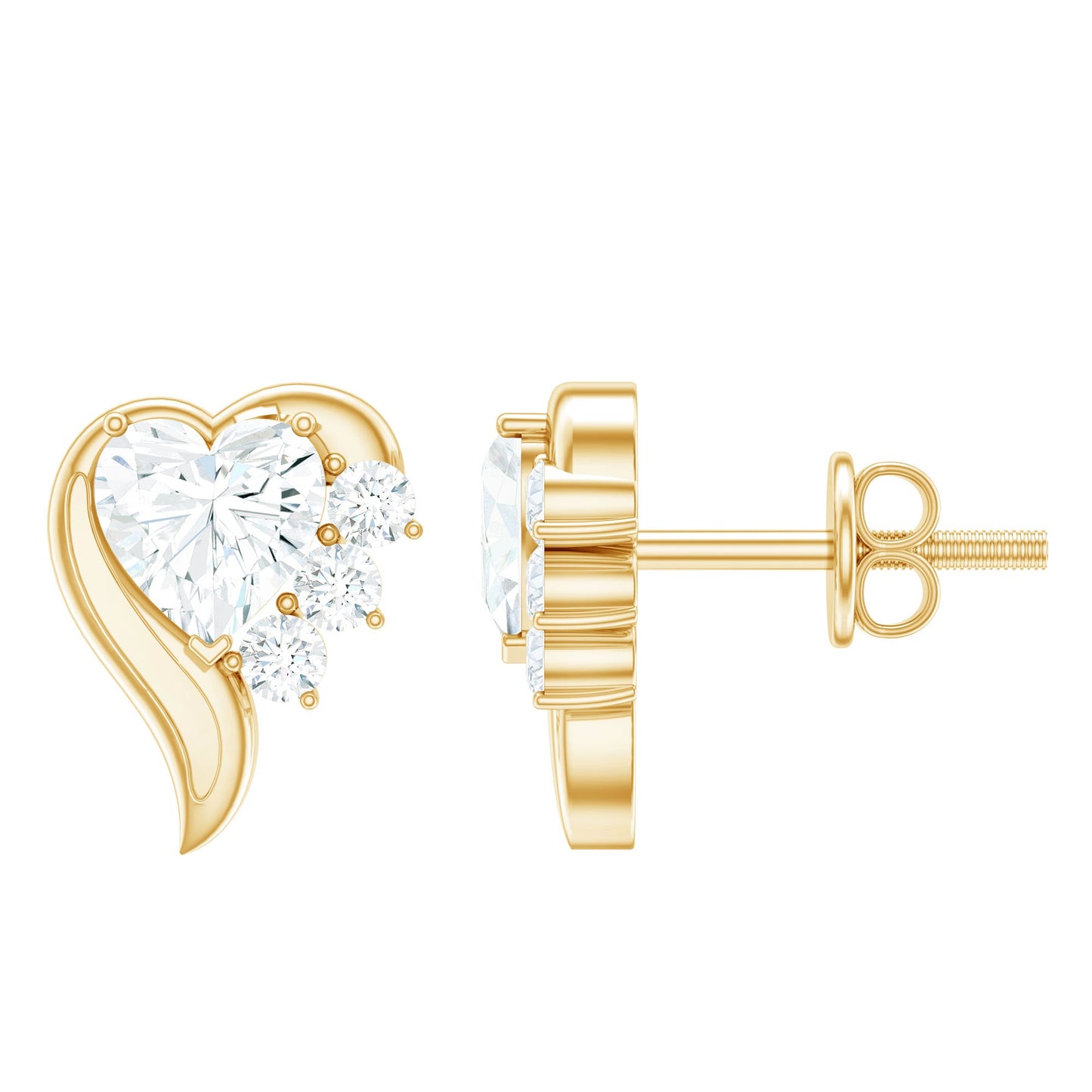 Heart Shape Lab Grown Diamond Minimal Stud Earrings with Screw Back