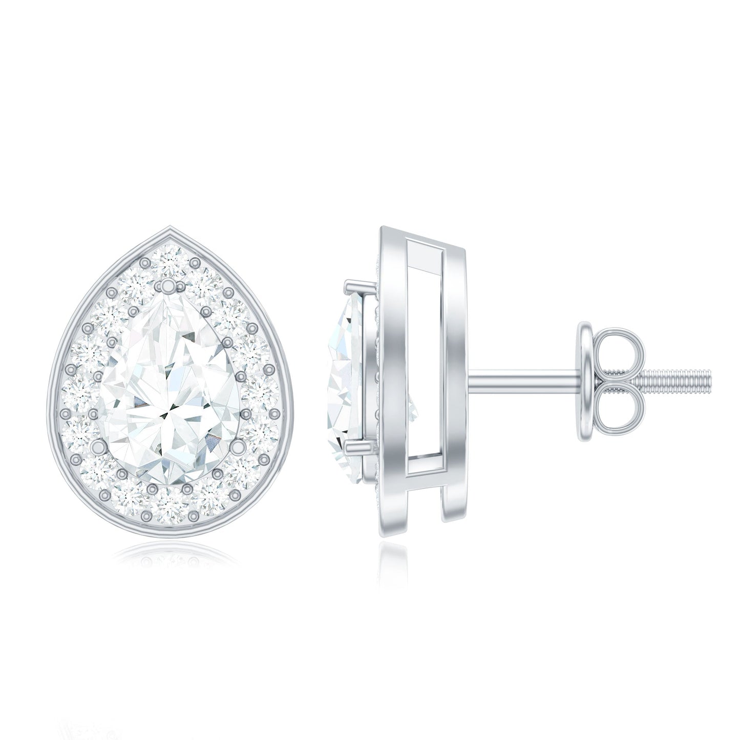 Pear Shape Lab Grown Diamond Classic Halo Stud Earrings