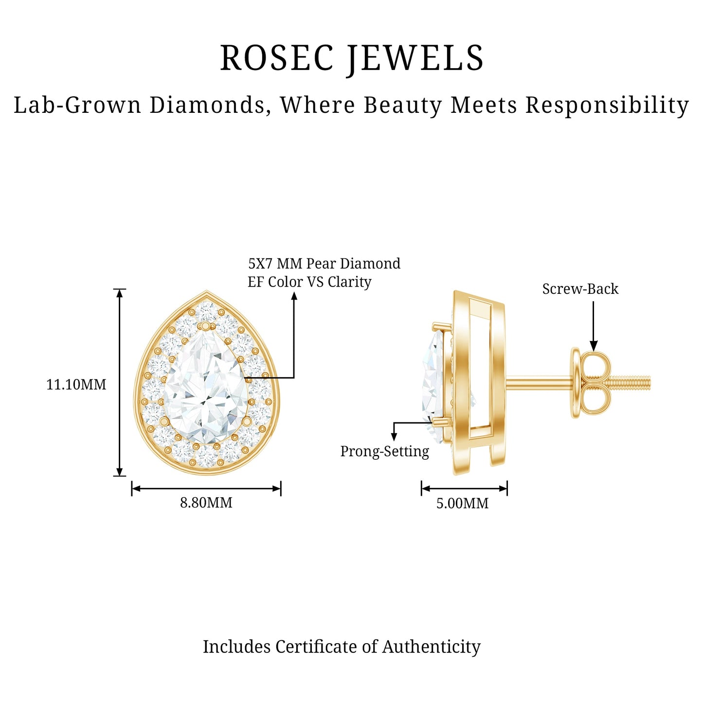Pear Shape Lab Grown Diamond Classic Halo Stud Earrings