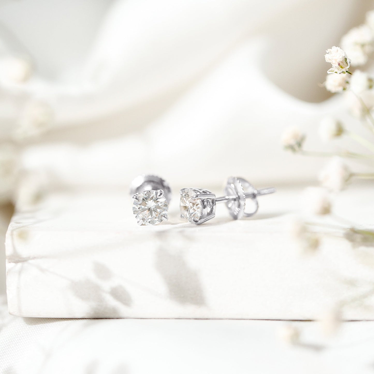 Lab Grown Diamond Solitaire Stud Earrings with Screw Back