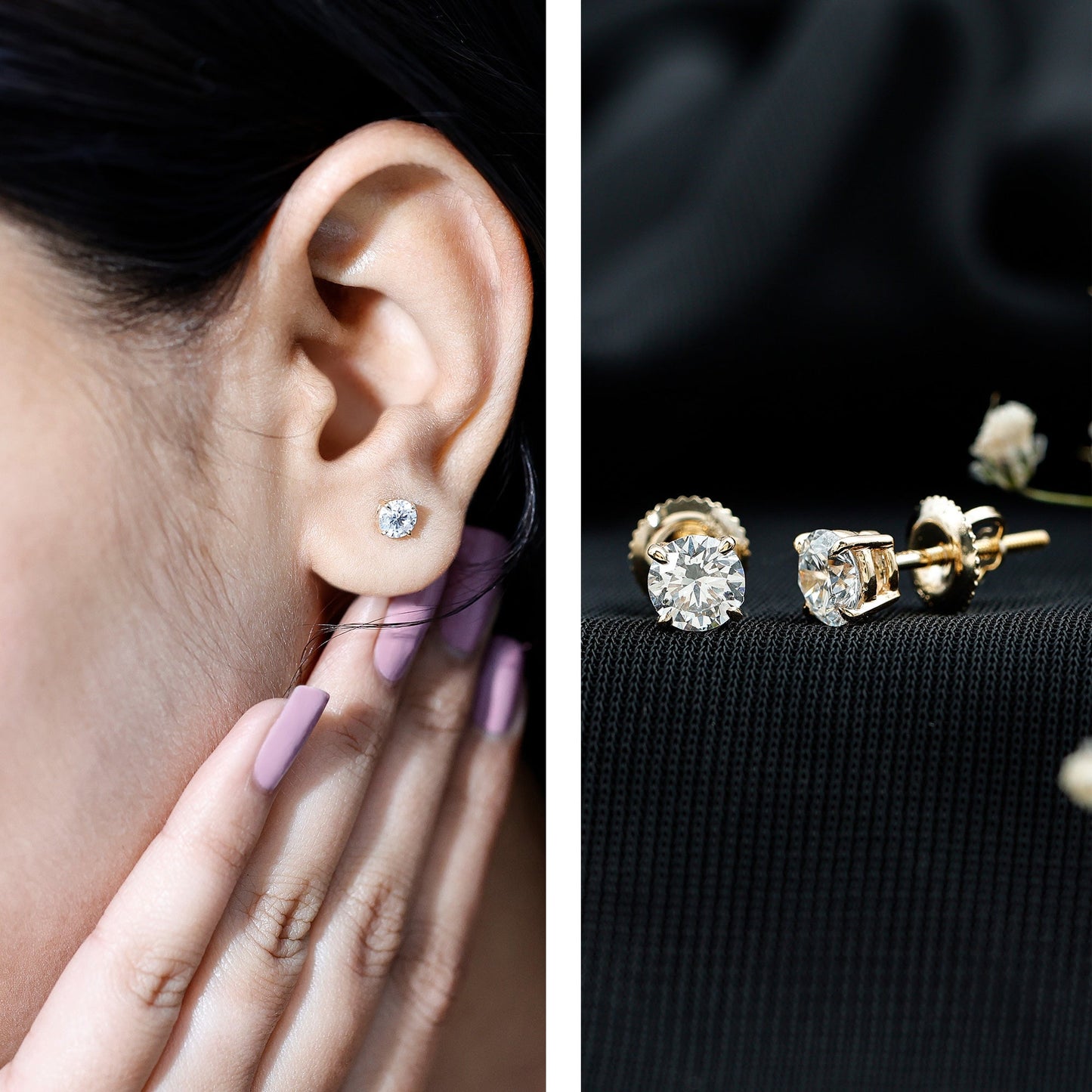 Lab Grown Diamond Solitaire Stud Earrings with Screw Back