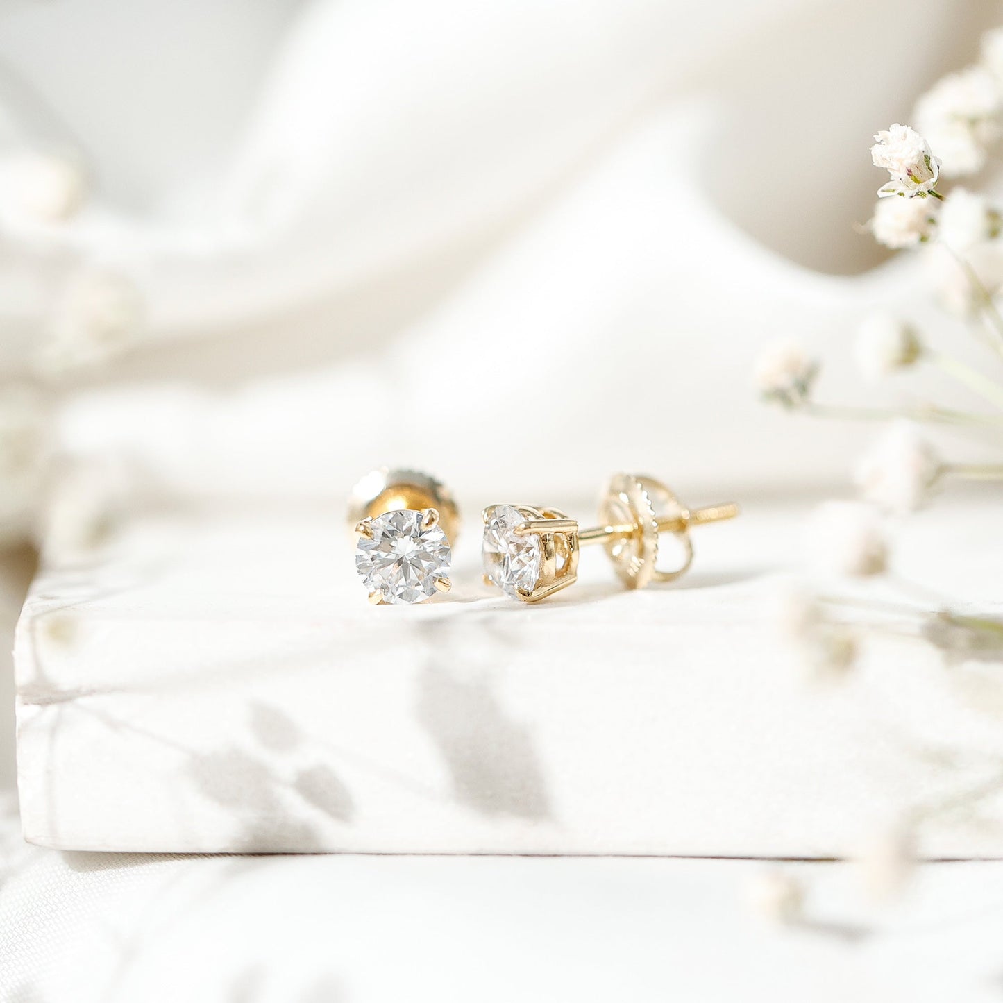 Lab Grown Diamond Solitaire Stud Earrings with Screw Back