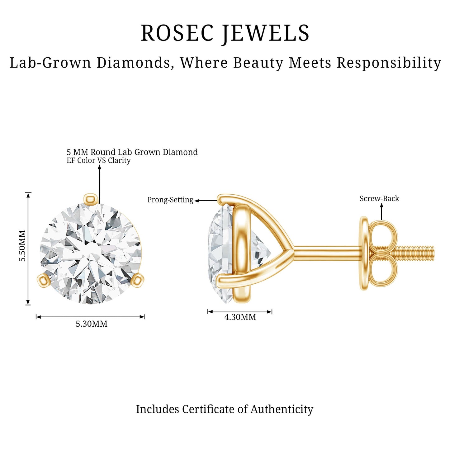 Solitaire Lab Grown Diamond Martini Stud Earrings
