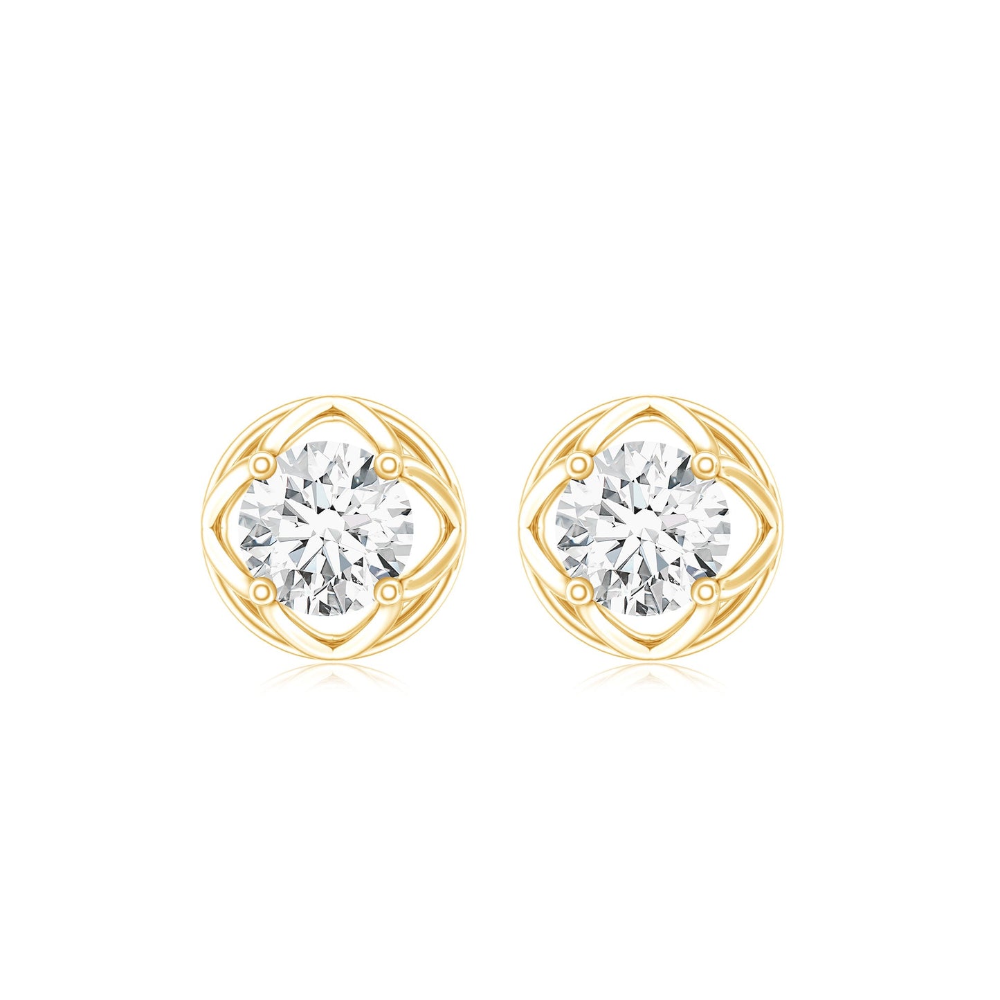 Round Lab Grown Diamond Solitaire Floral Stud Earrings