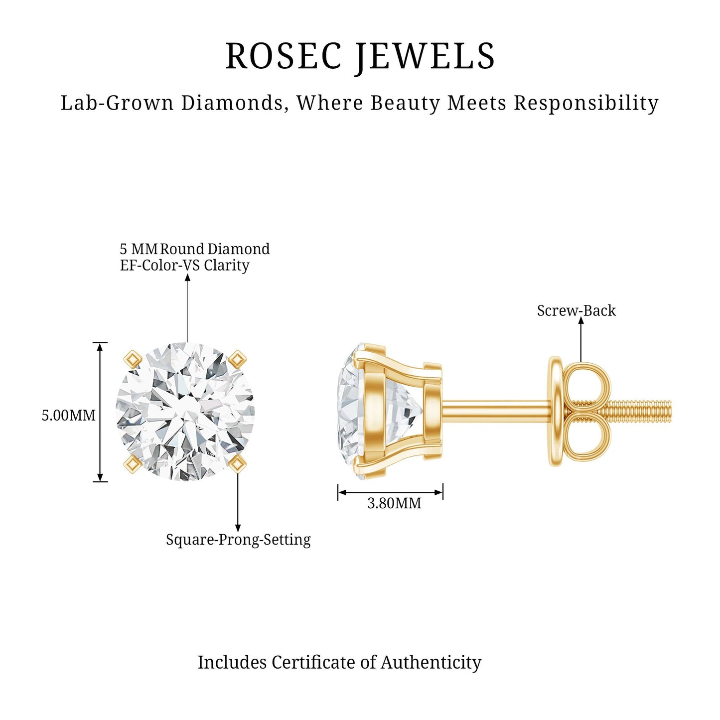 0.9 Carat Brilliant Cut Lab Grown Diamond Stud Earrings