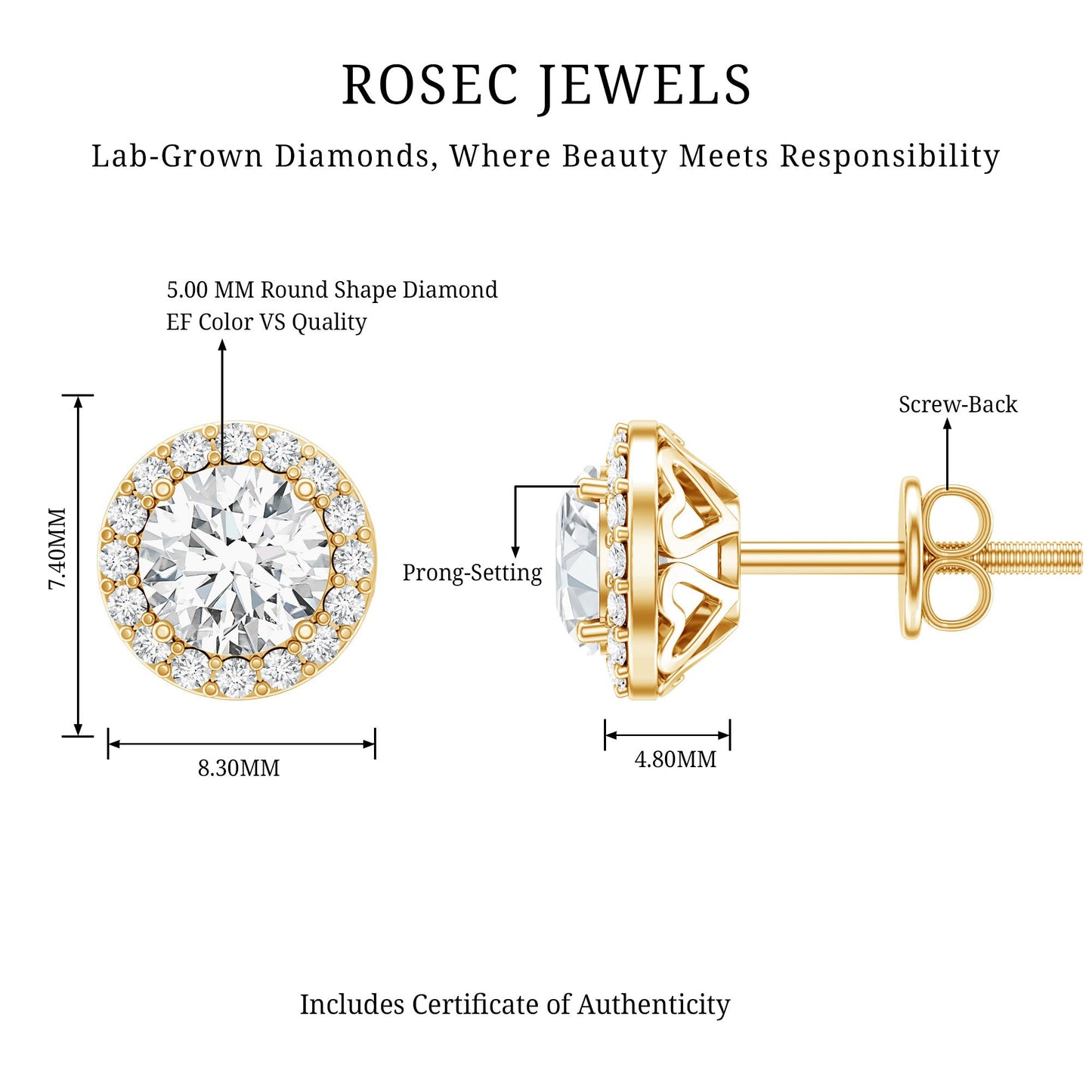 Classic Lab Grown Diamond Stud Earrings with Halo