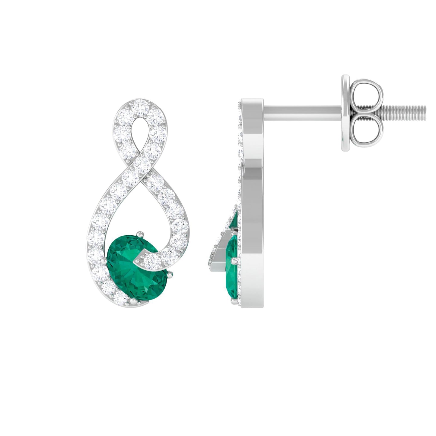 Natural Emerald Diamond Infinity Earrings with Screw Back