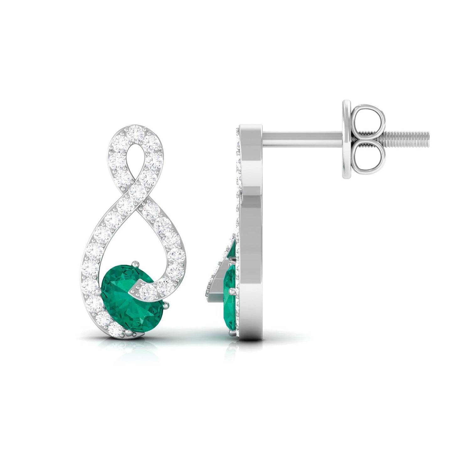 Natural Emerald Diamond Infinity Earrings with Screw Back