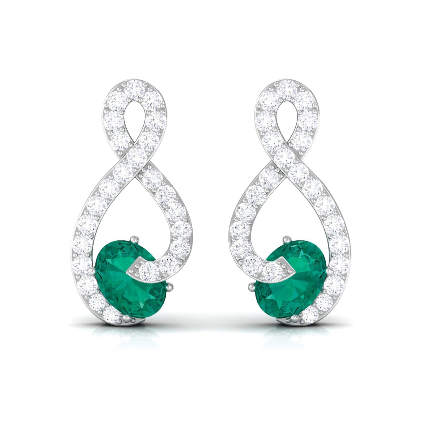 Natural Emerald Diamond Infinity Earrings with Screw Back
