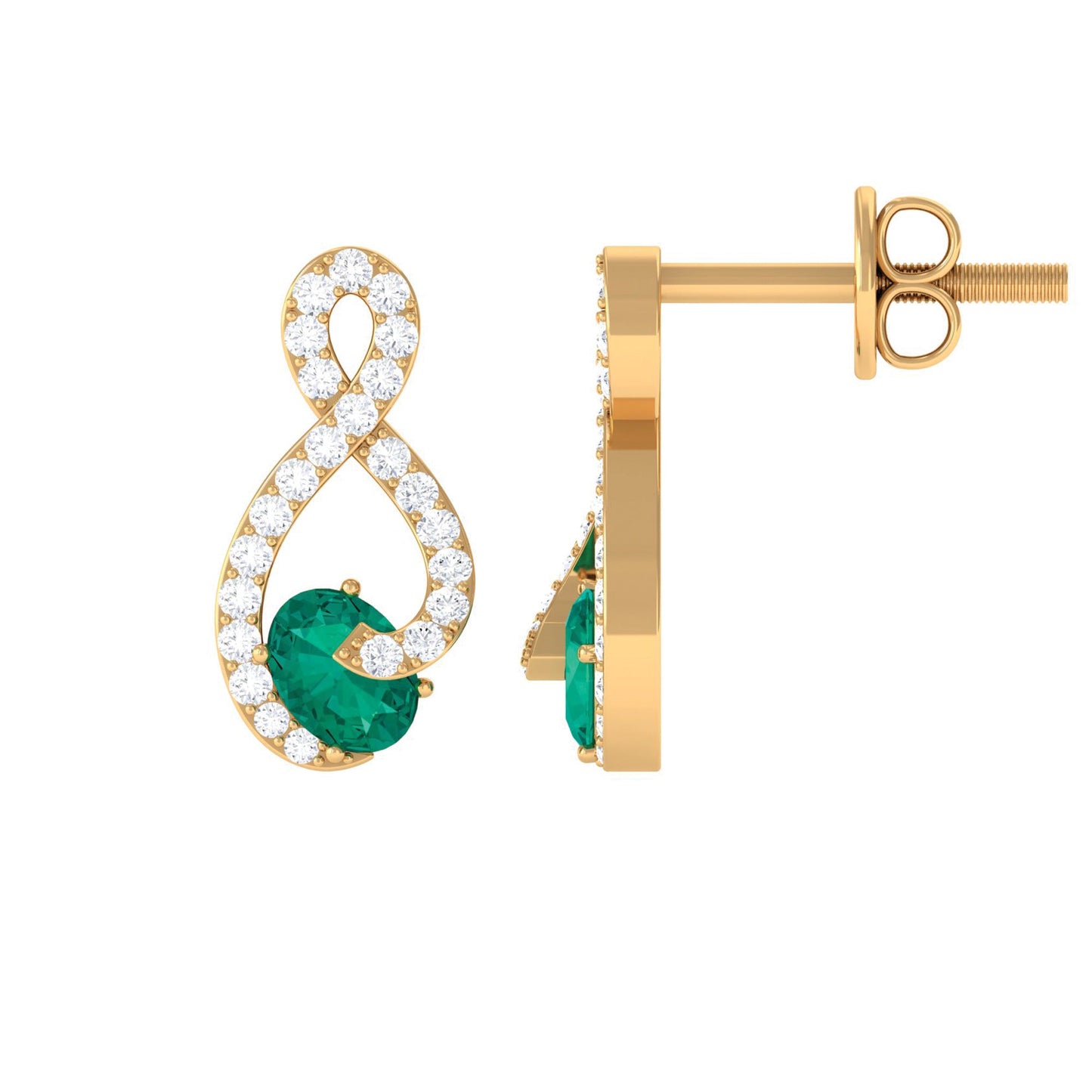 Natural Emerald Diamond Infinity Earrings with Screw Back