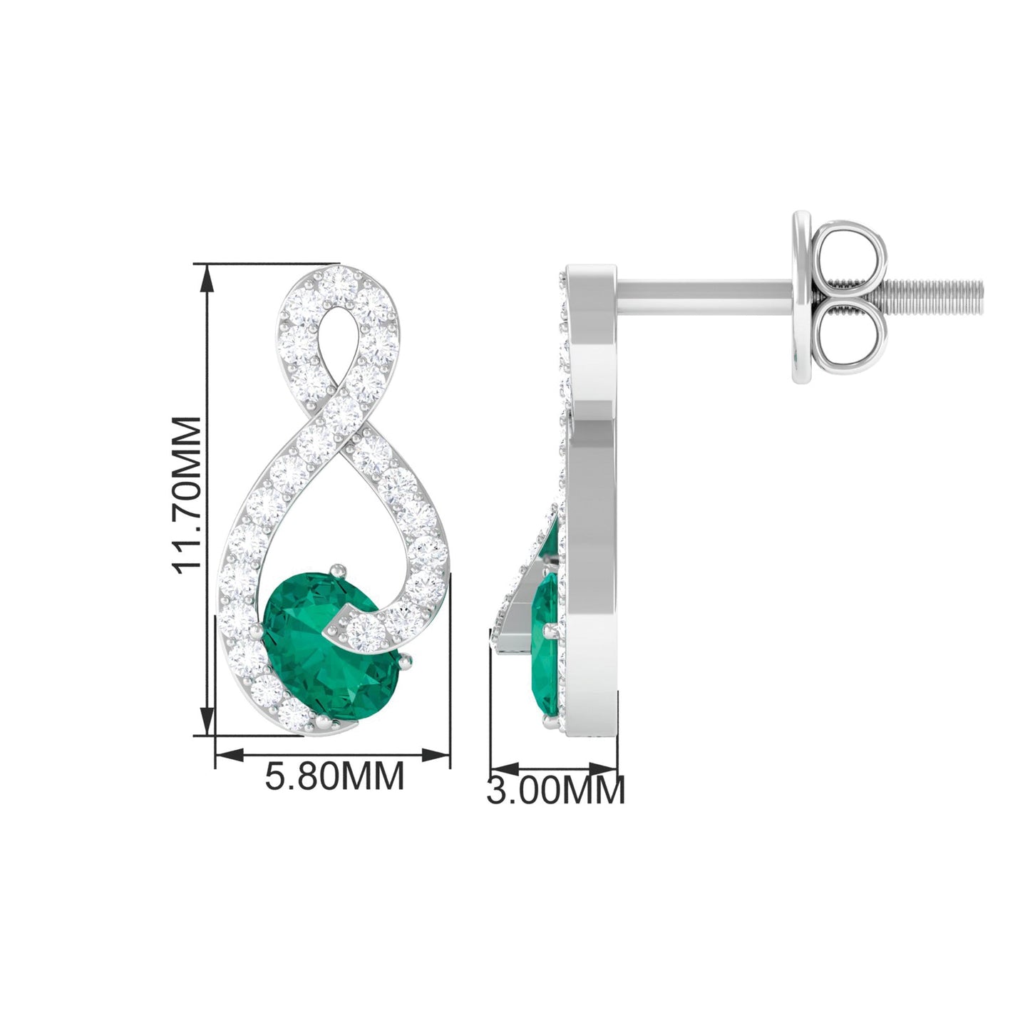 Natural Emerald Diamond Infinity Earrings with Screw Back