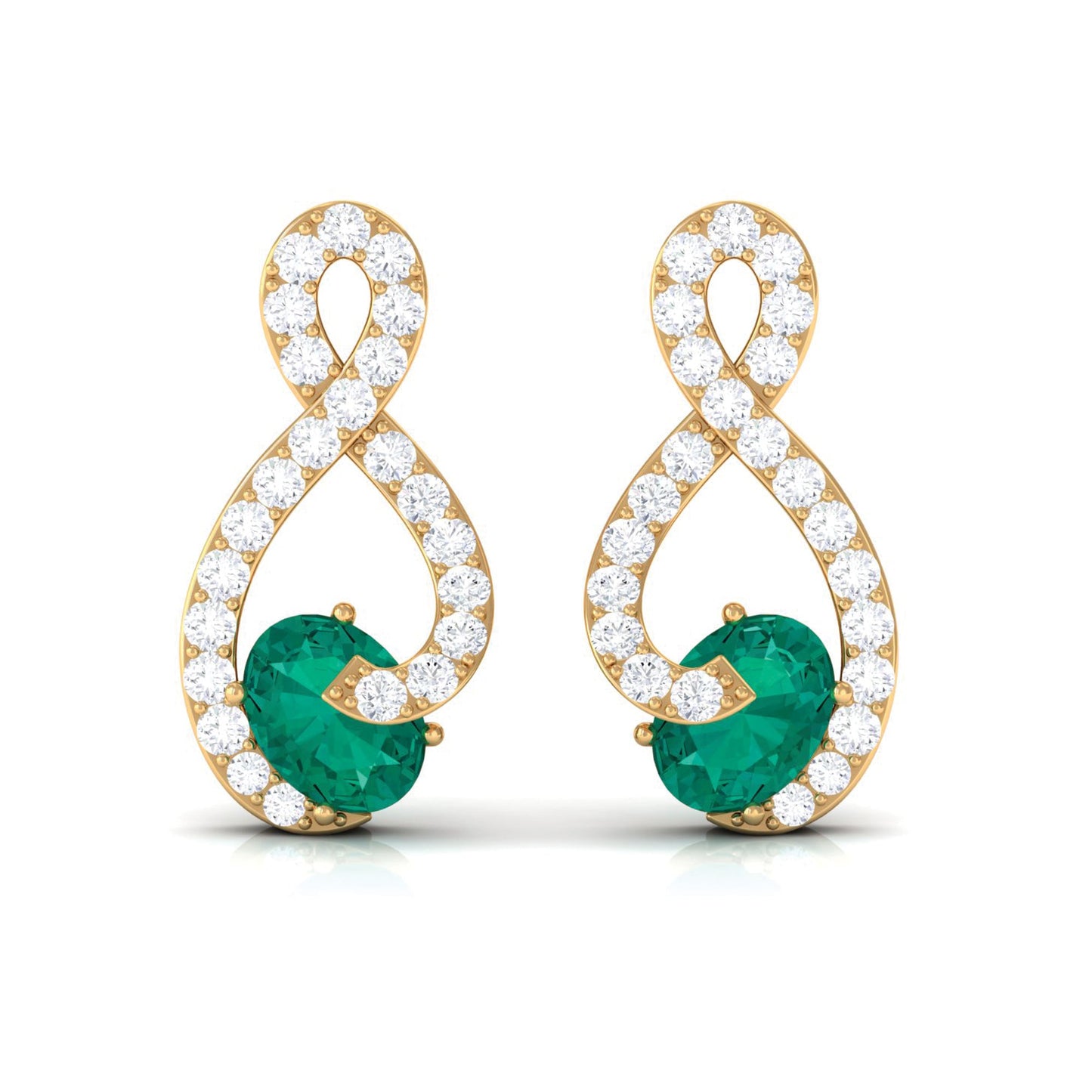 Natural Emerald Diamond Infinity Earrings with Screw Back