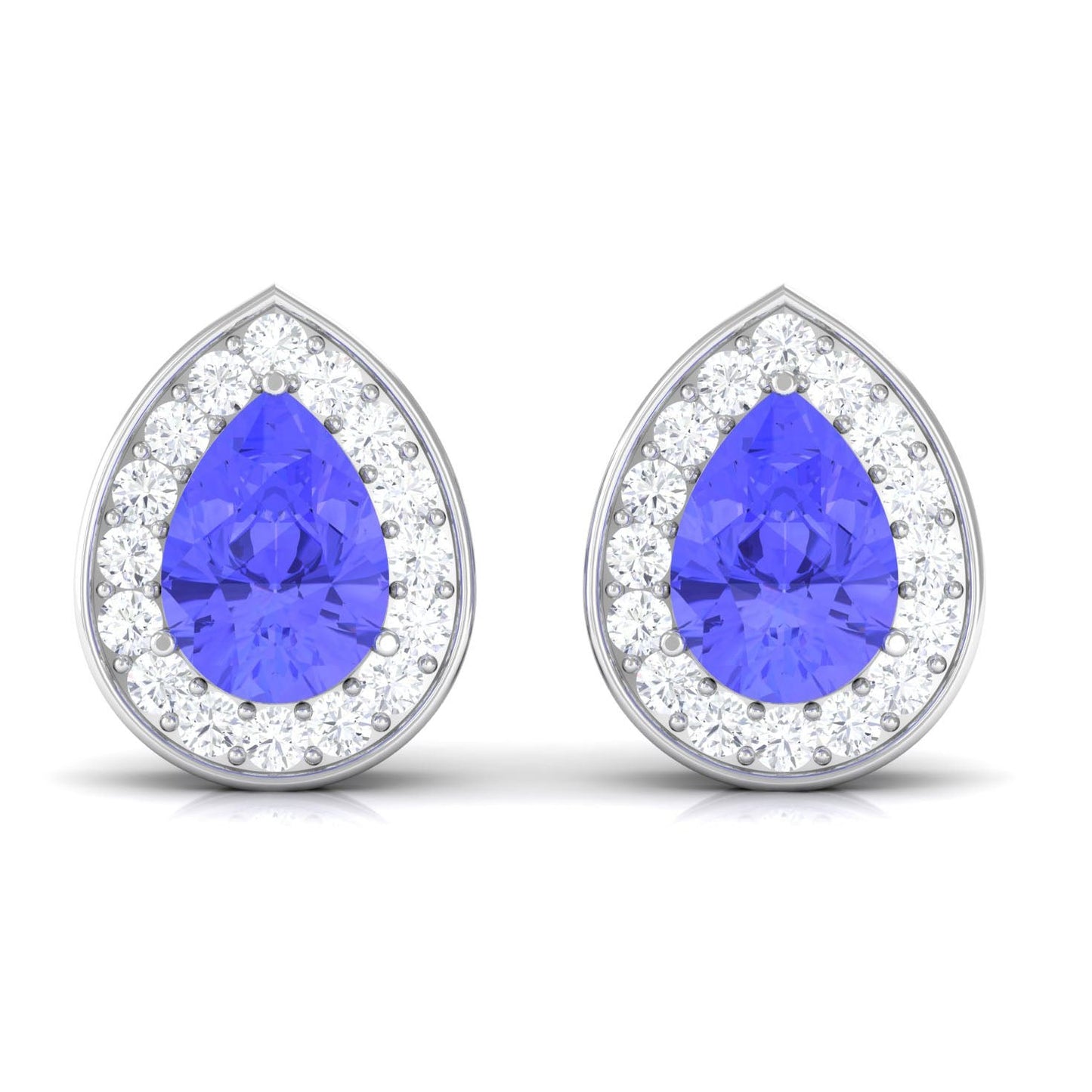 Real 1.6 Carat Pear Shape Tanzanite Stud Earrings with Diamond Halo