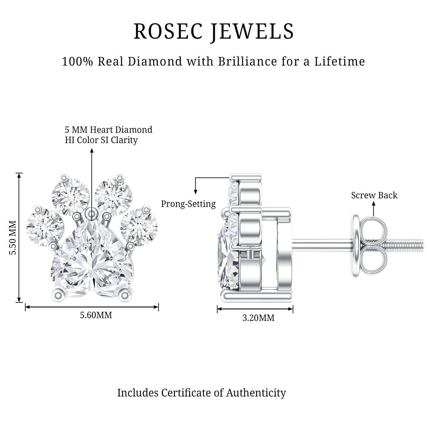 Natural Diamond Paw Stud Earrings for Women