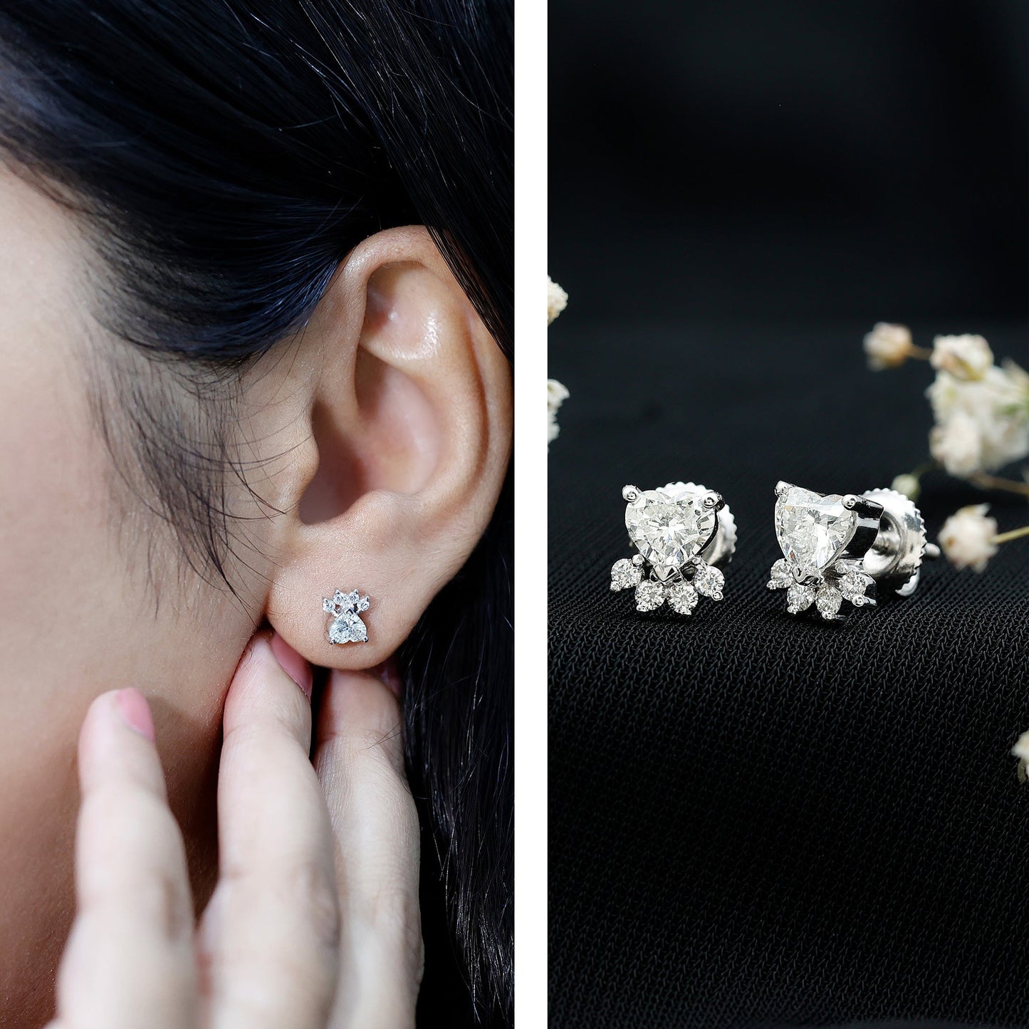 Natural Diamond Paw Stud Earrings for Women