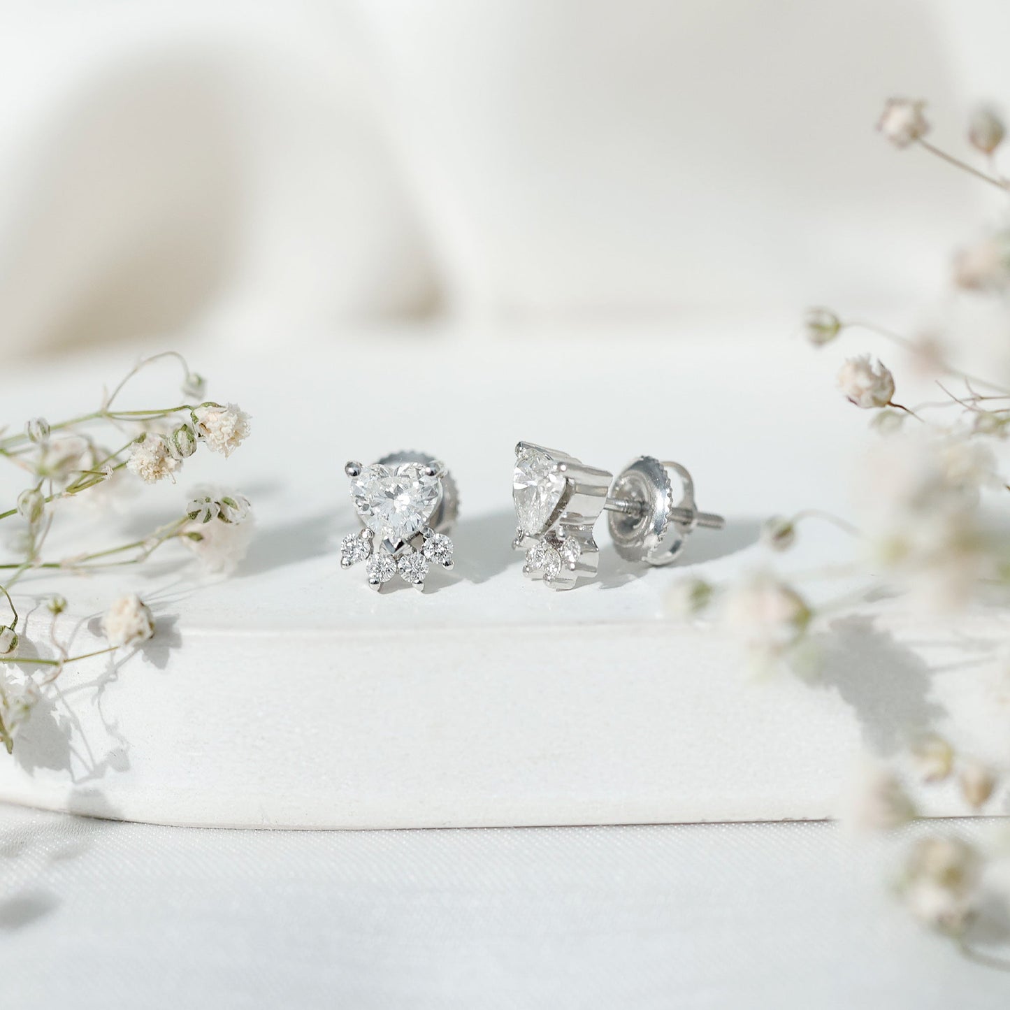Natural Diamond Paw Stud Earrings for Women