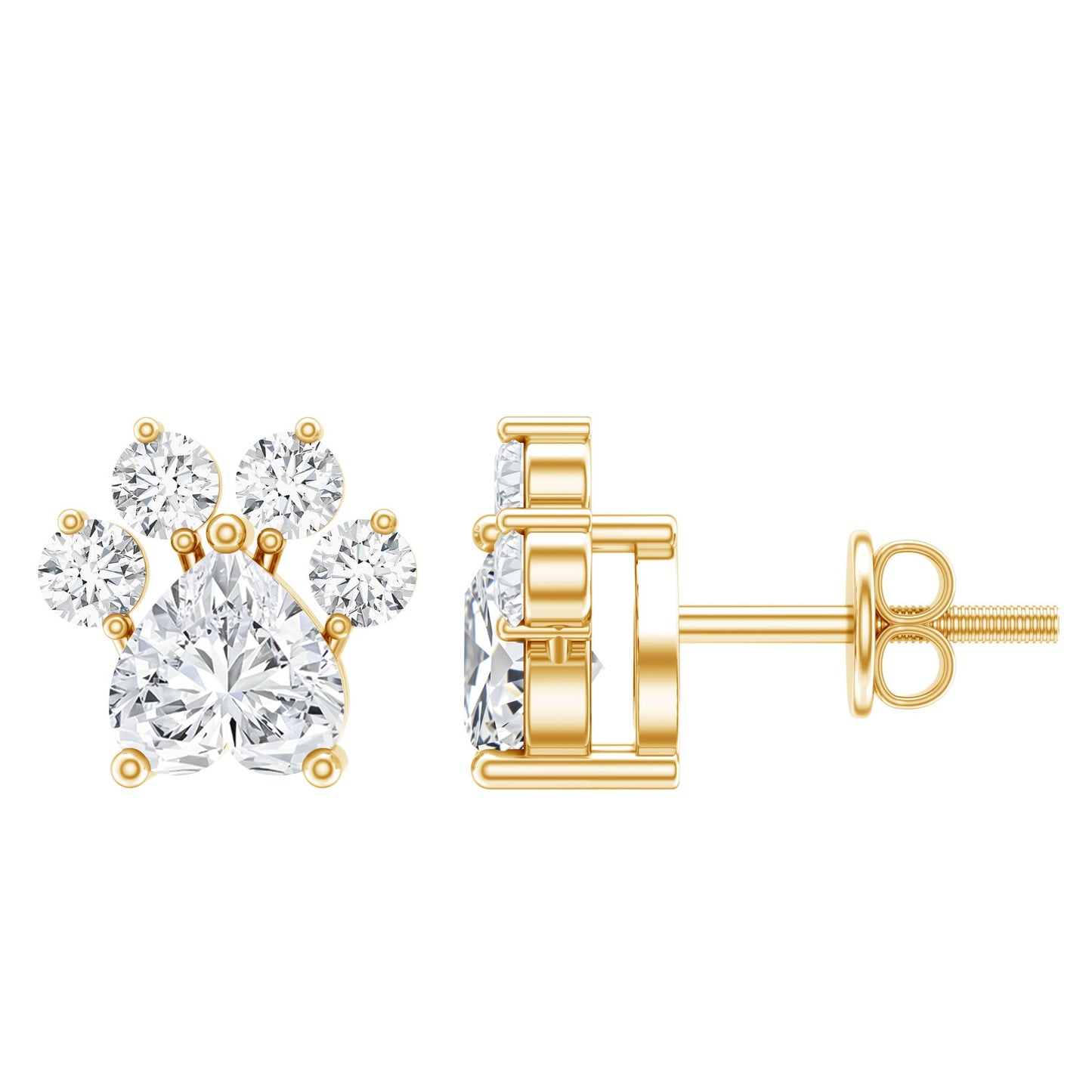 Natural Diamond Paw Stud Earrings for Women