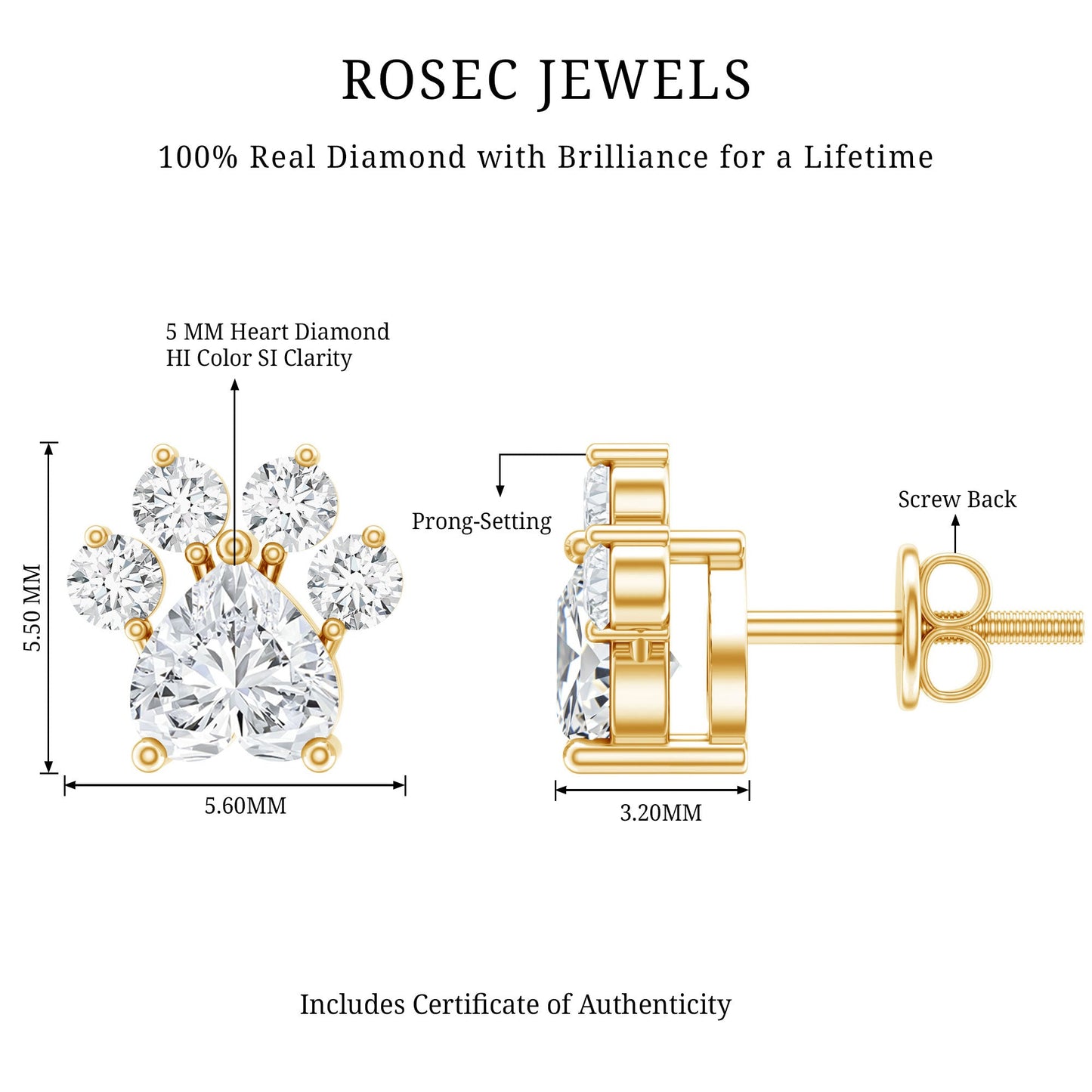 Natural Diamond Paw Stud Earrings for Women