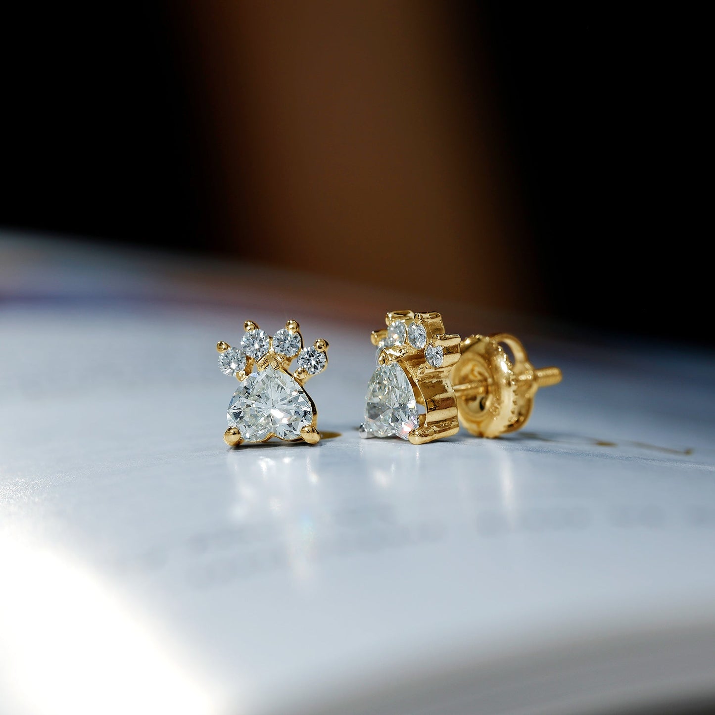 Natural Diamond Paw Stud Earrings for Women