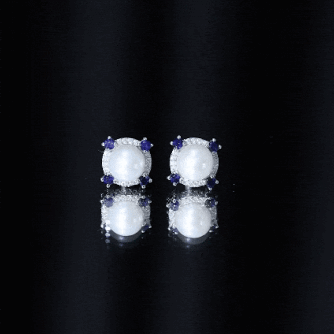 Natural Freshwater Pearl Vintage Earrings With Blue Sapphire
