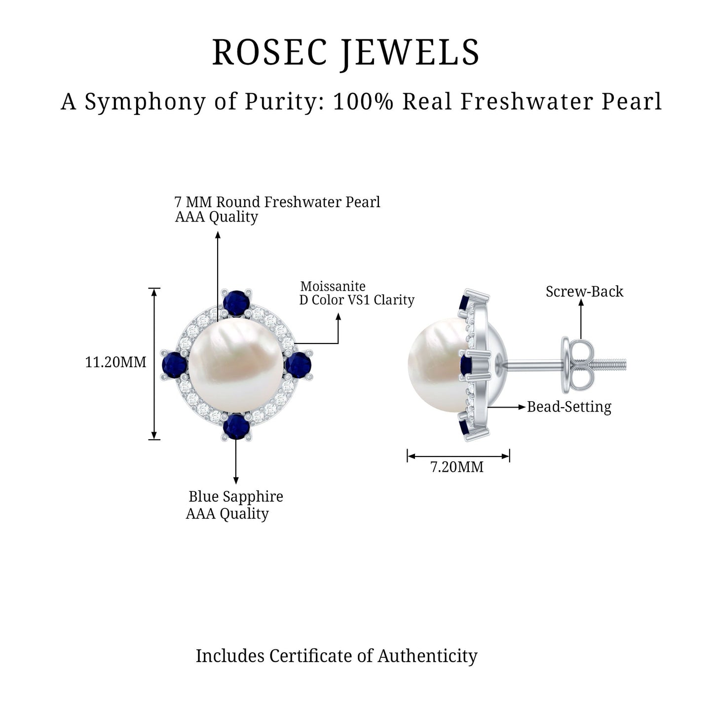 Natural Freshwater Pearl Vintage Earrings With Blue Sapphire