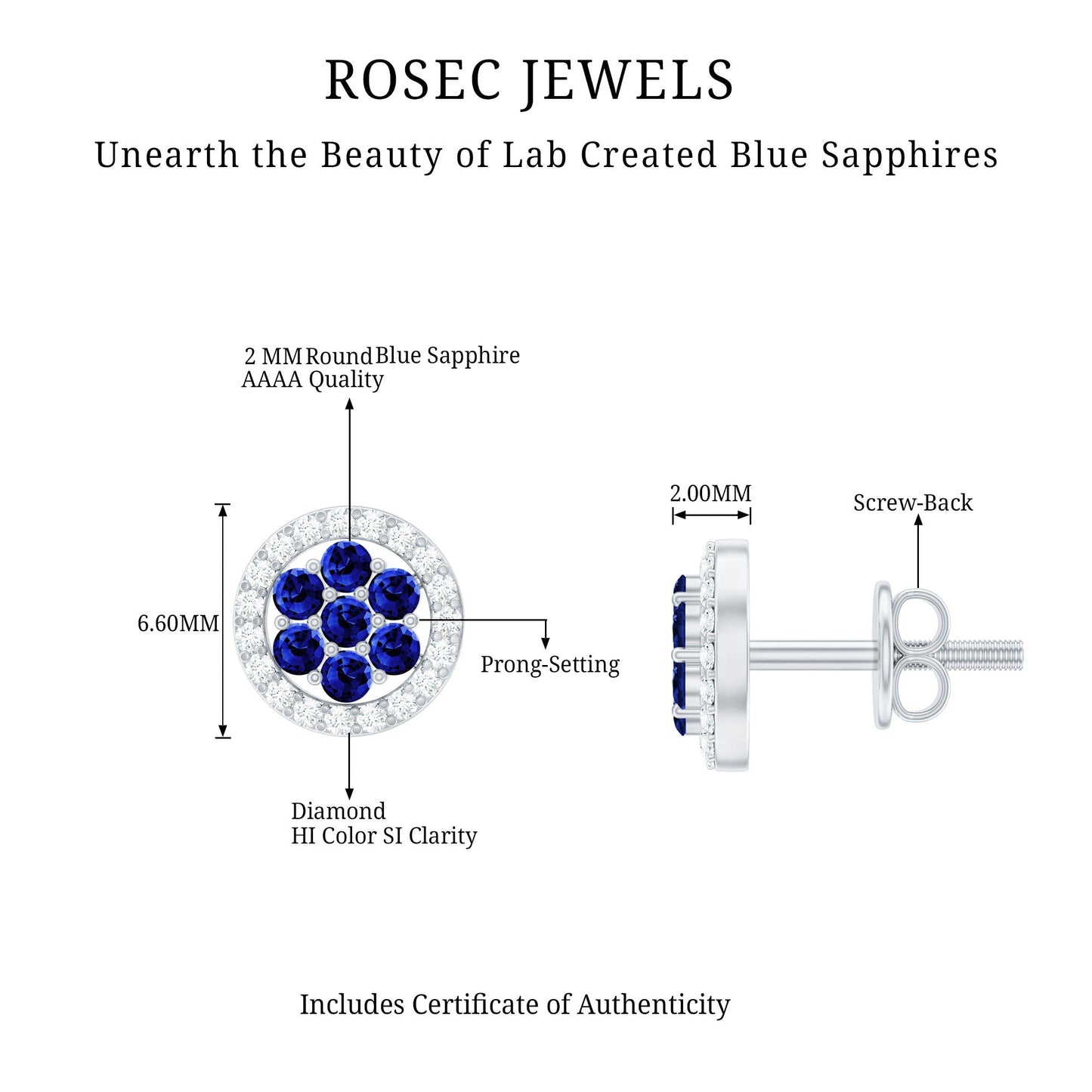 Lab Created Blue Sapphire Flower Earrings with Diamond Halo