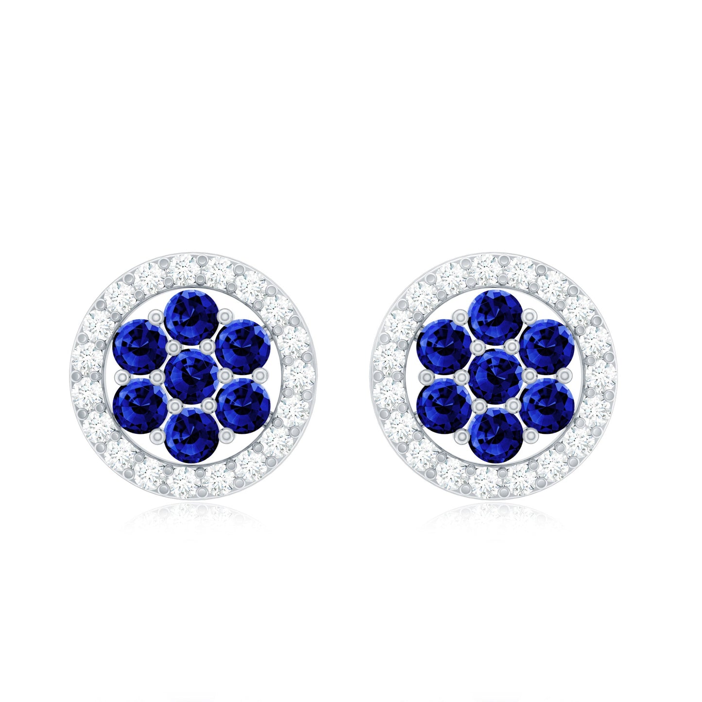 Lab Created Blue Sapphire Flower Earrings with Diamond Halo