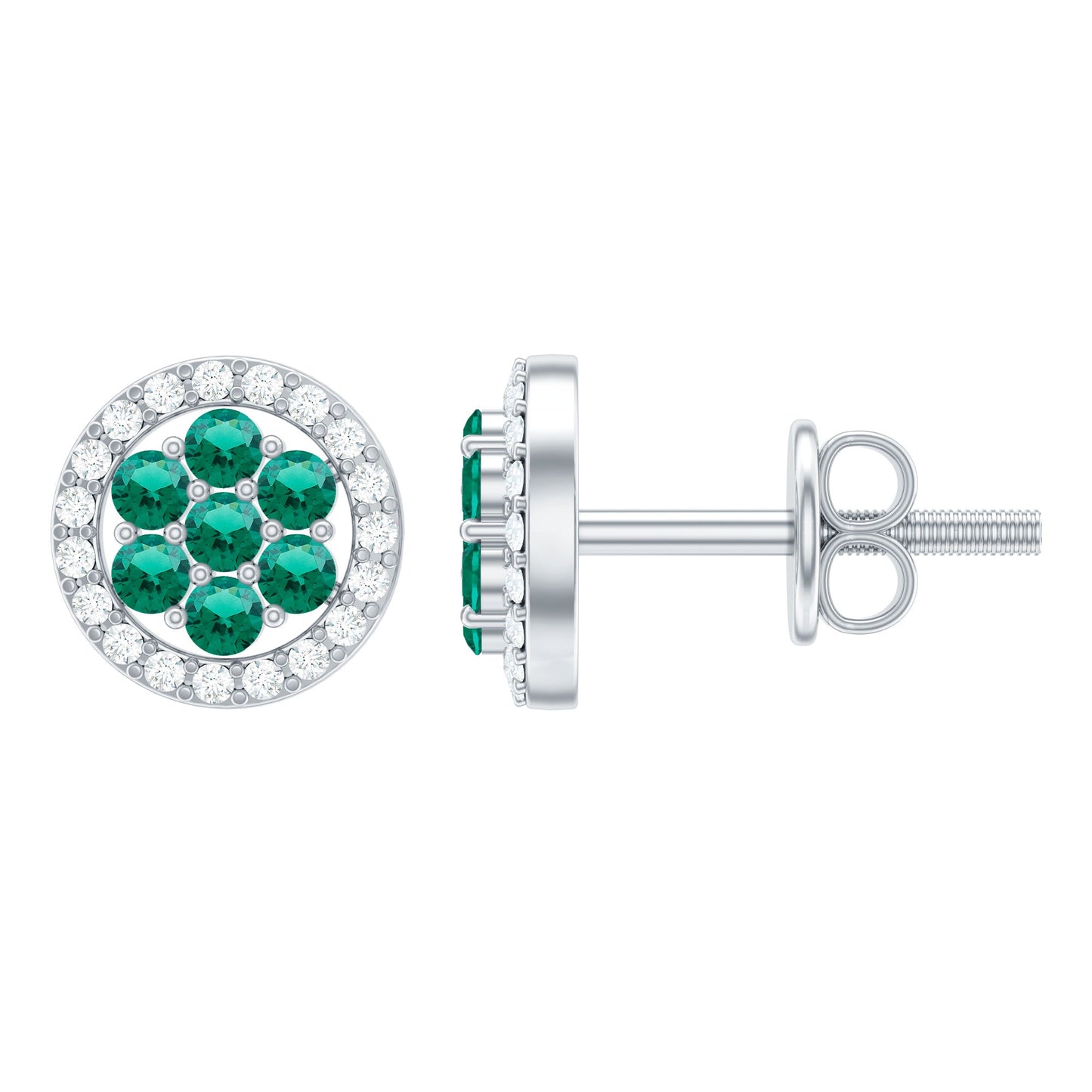 Lab Created Emerald Flower Earrings with Diamond Halo