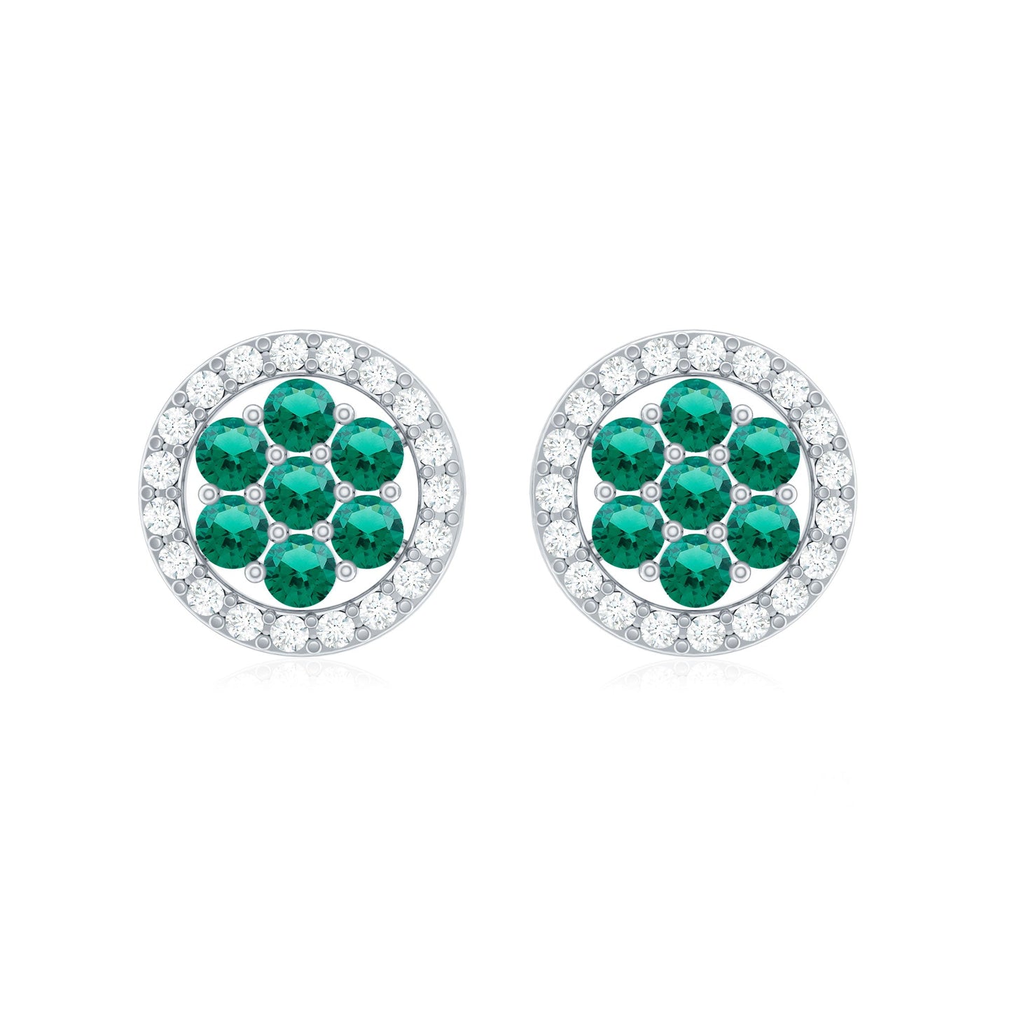 Lab Created Emerald Flower Earrings with Diamond Halo