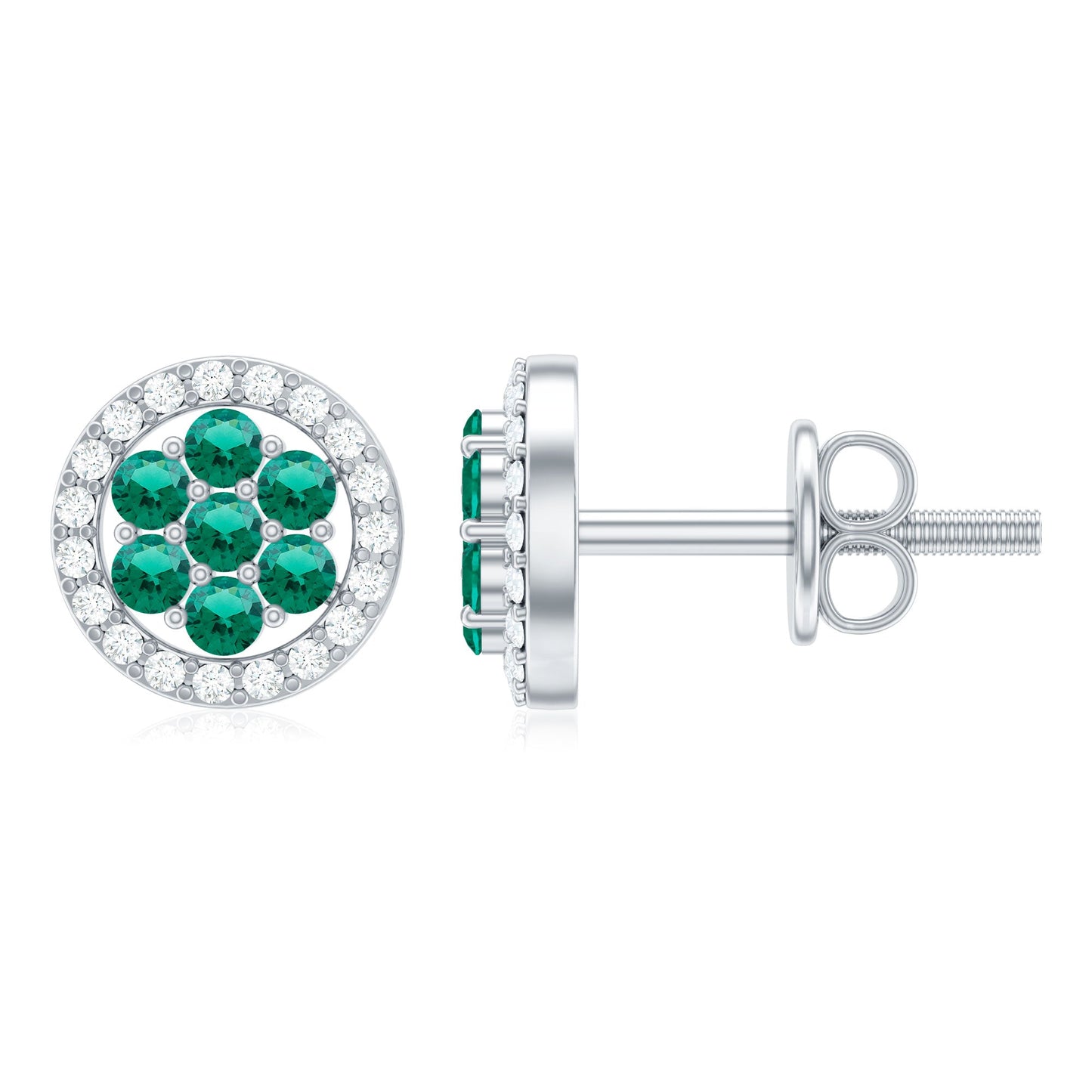 Lab Created Emerald Flower Earrings with Diamond Halo