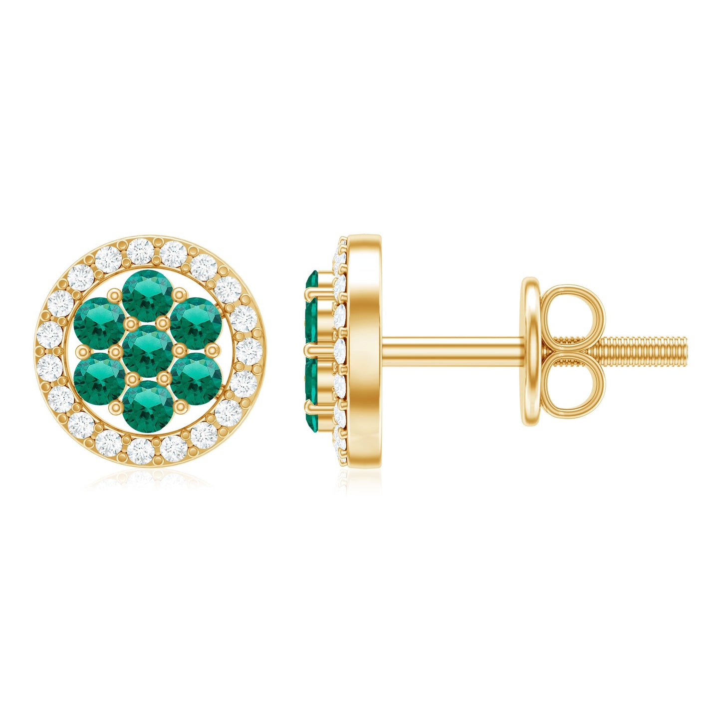 Lab Created Emerald Flower Earrings with Diamond Halo
