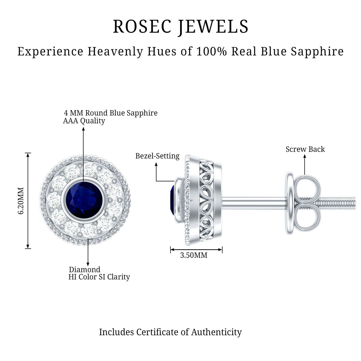 Antique Blue Sapphire and Diamond Halo Stud Earrings