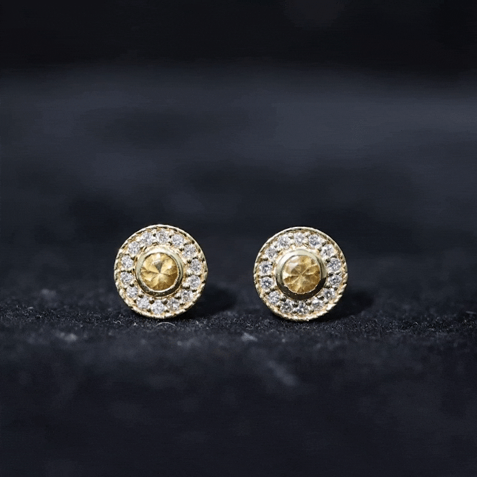 Round Citrine Halo Stud Earrings with Diamonds