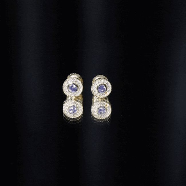 Antique Style Tanzanite and Diamond Halo Stud Earrings