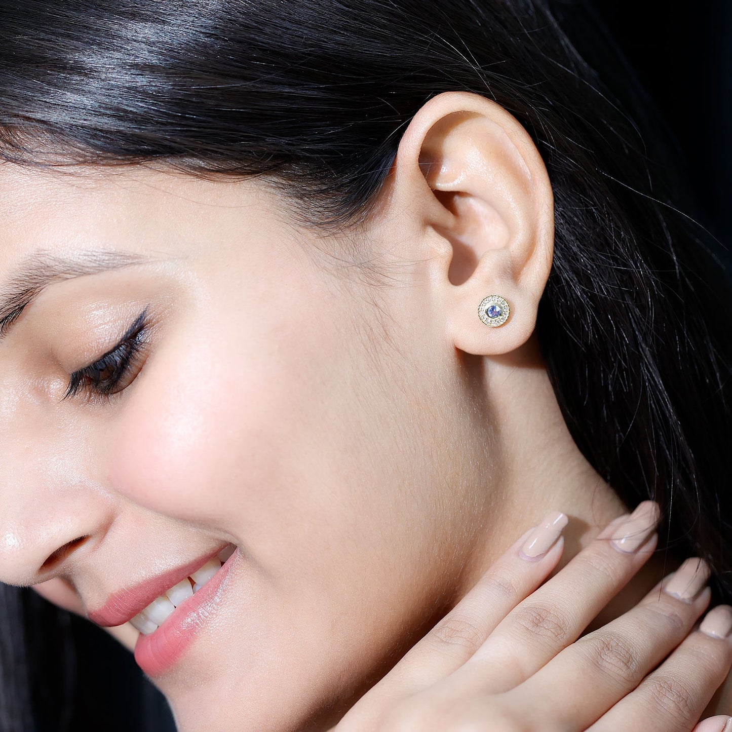 Antique Style Tanzanite and Diamond Halo Stud Earrings