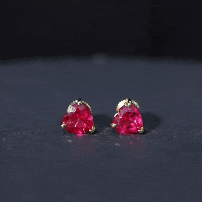 Heart Shape Lab Created Ruby Solitaire Stud Earrings