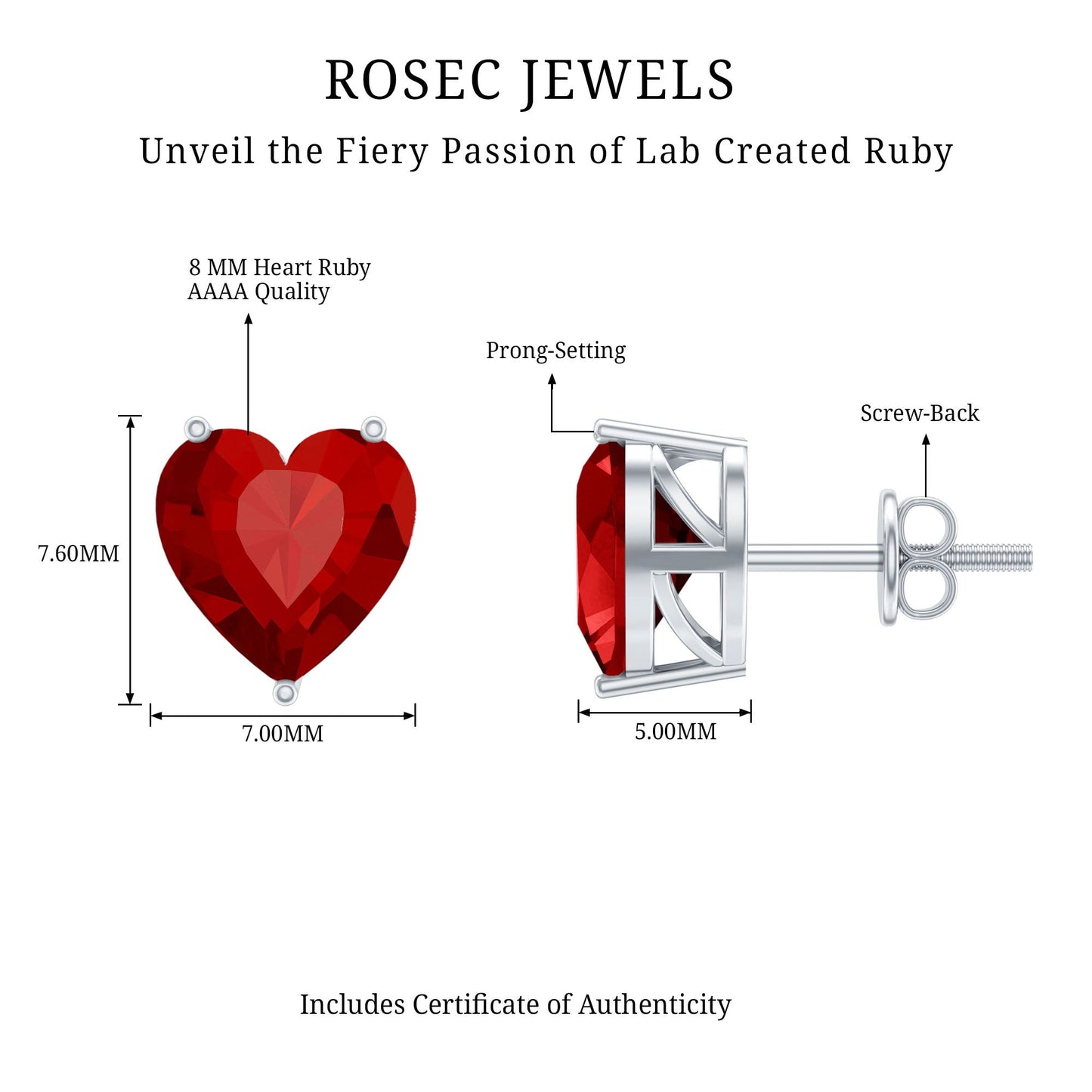 Heart Shape Lab Created Ruby Solitaire Stud Earrings